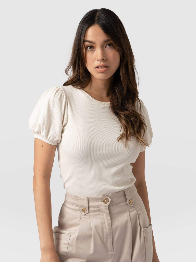Cavendish Tee Puff Sleeve Cream - Women's T-Shirts | Saint + Sofia® UK