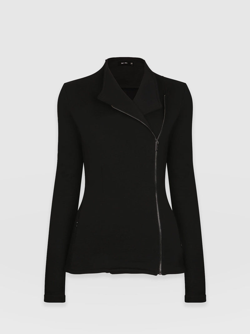 Cotton Biker Jacket Black - Women's Jackets | Saint + Sofia® UK