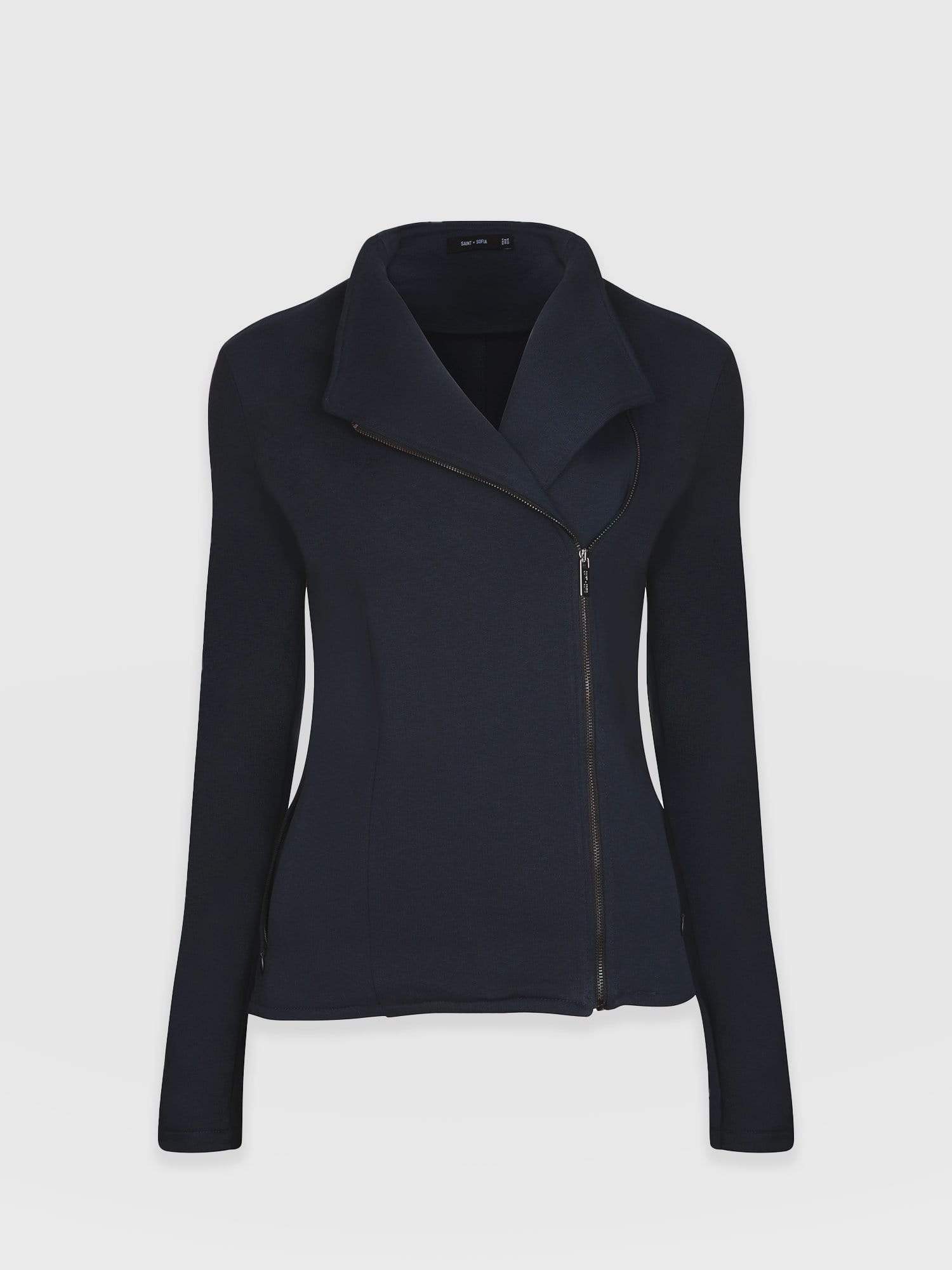 Cotton Biker Jacket Navy - Women's Jackets | Saint + Sofia® UK