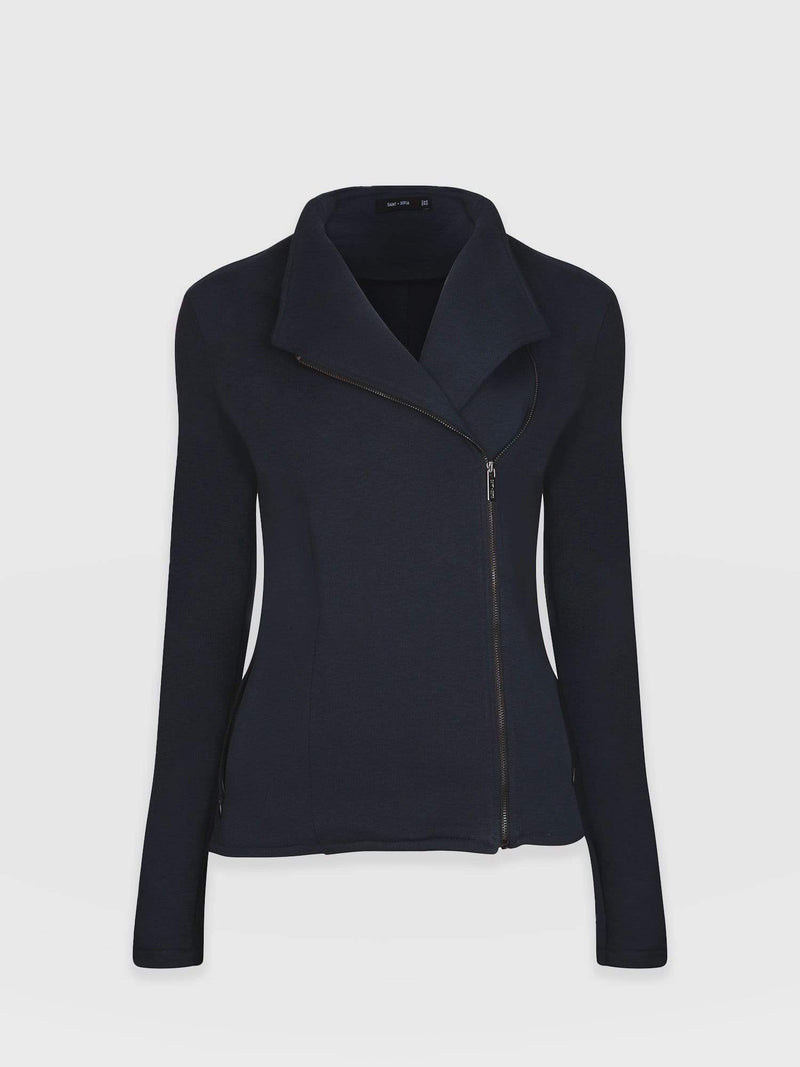 Cotton Biker Jacket Navy - Women's Jackets | Saint + Sofia® UK