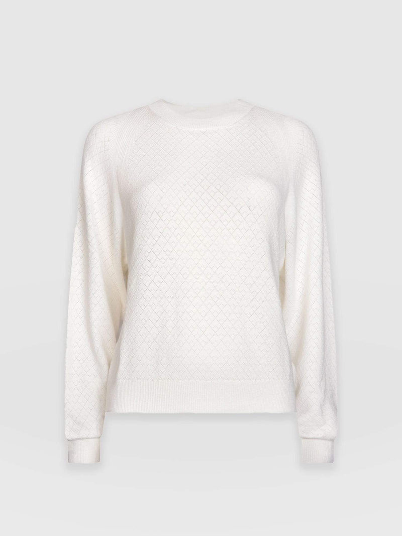Diamond Knit Jumper White - Women's Sweaters | Saint + Sofia® UK