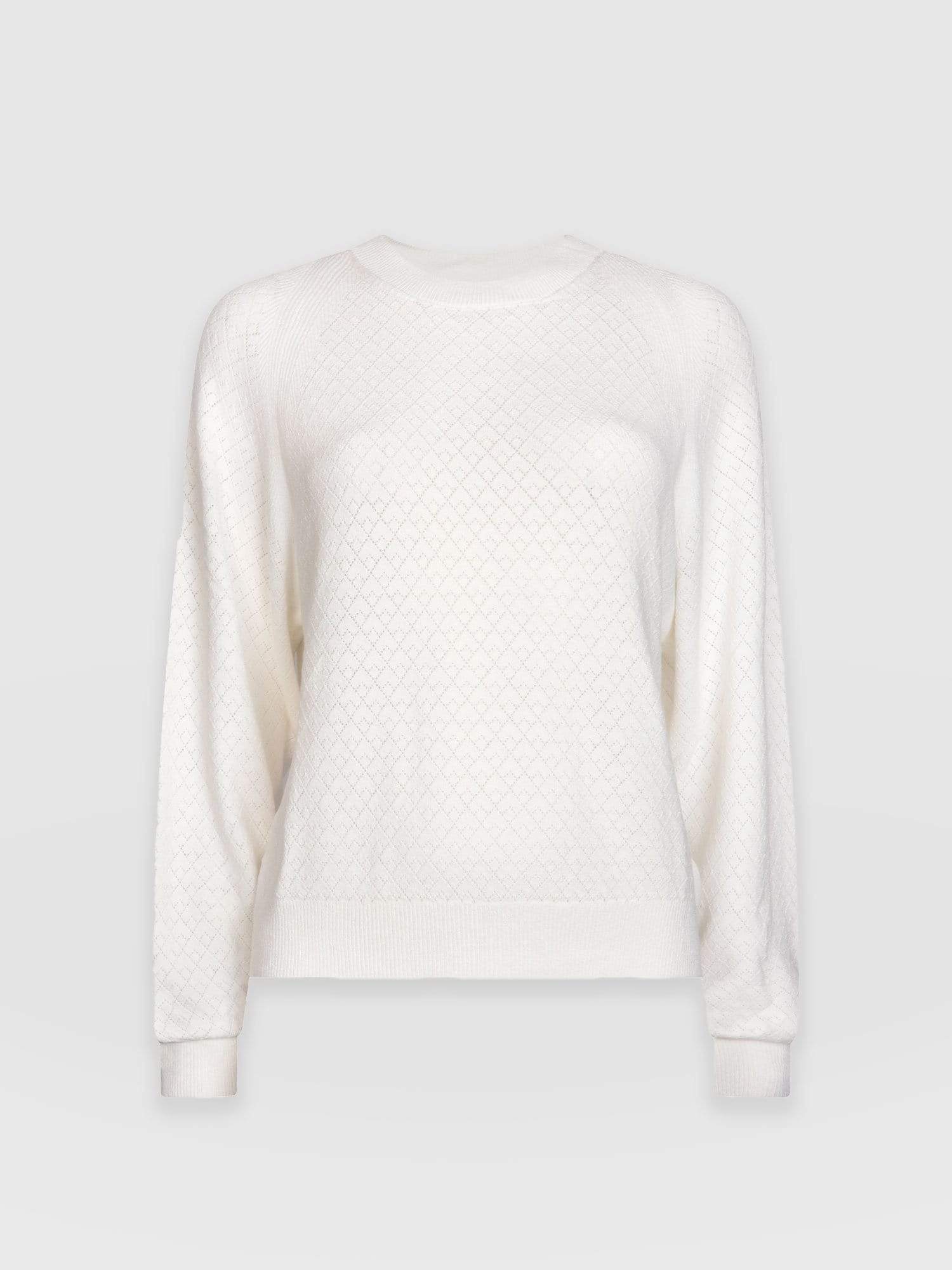 Diamond Knit Jumper White - Women's Sweaters | Saint + Sofia® UK