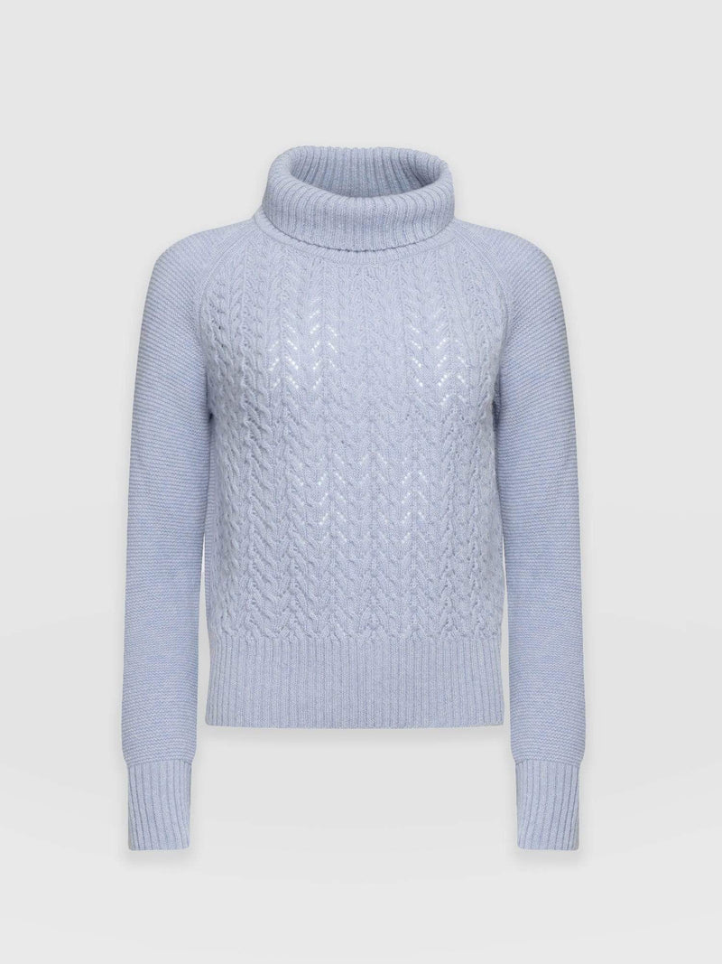 Glen Cable Knit Jumper Blue - Women's Jumpers | Saint and Sofia® UK