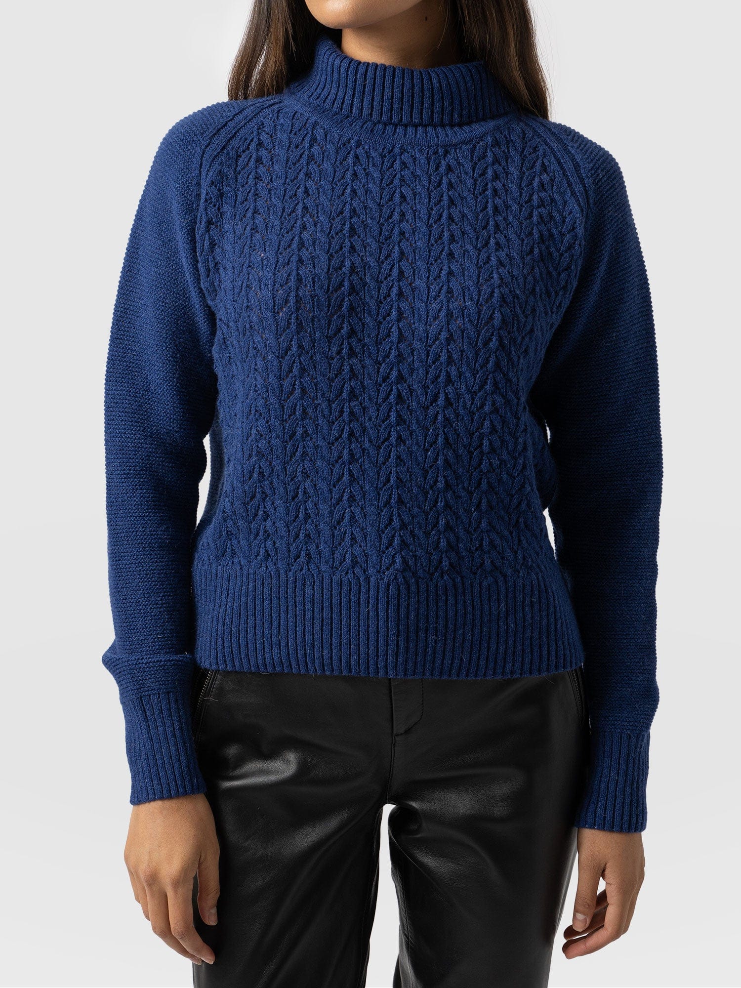 Glen Cable Knit Jumper Blue - Women's Jumpers | Saint + Sofia® UK