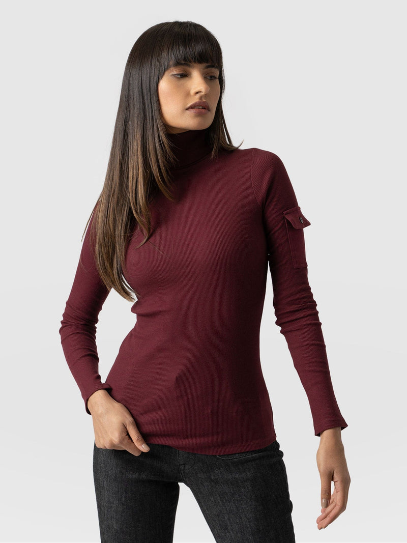 Pocket Roll Neck Burgundy - Women's Jumpers | Saint + Sofia® UK