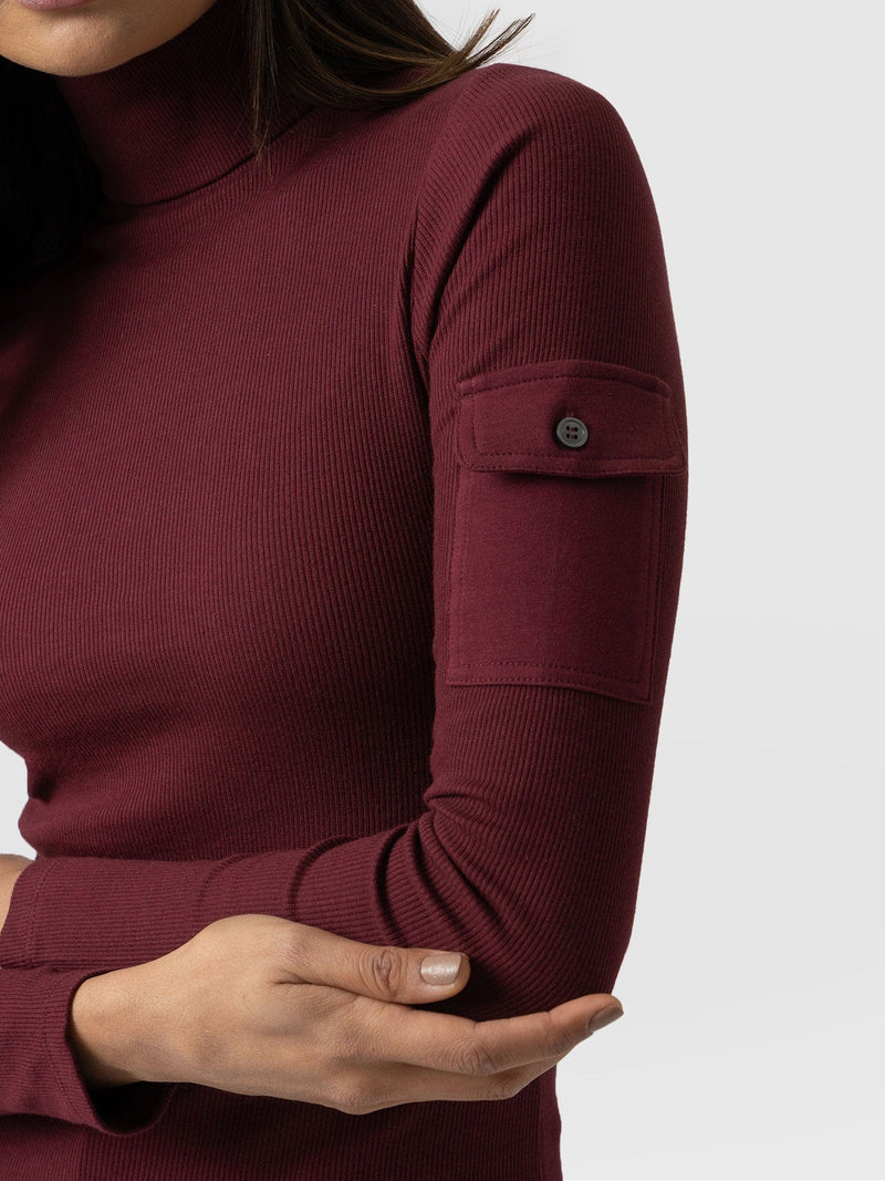 Pocket Roll Neck Burgundy - Women's Jumpers | Saint + Sofia® UK