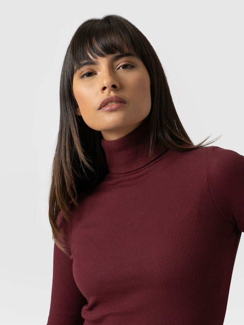 Pocket Roll Neck Burgundy - Women's Jumpers | Saint + Sofia® UK