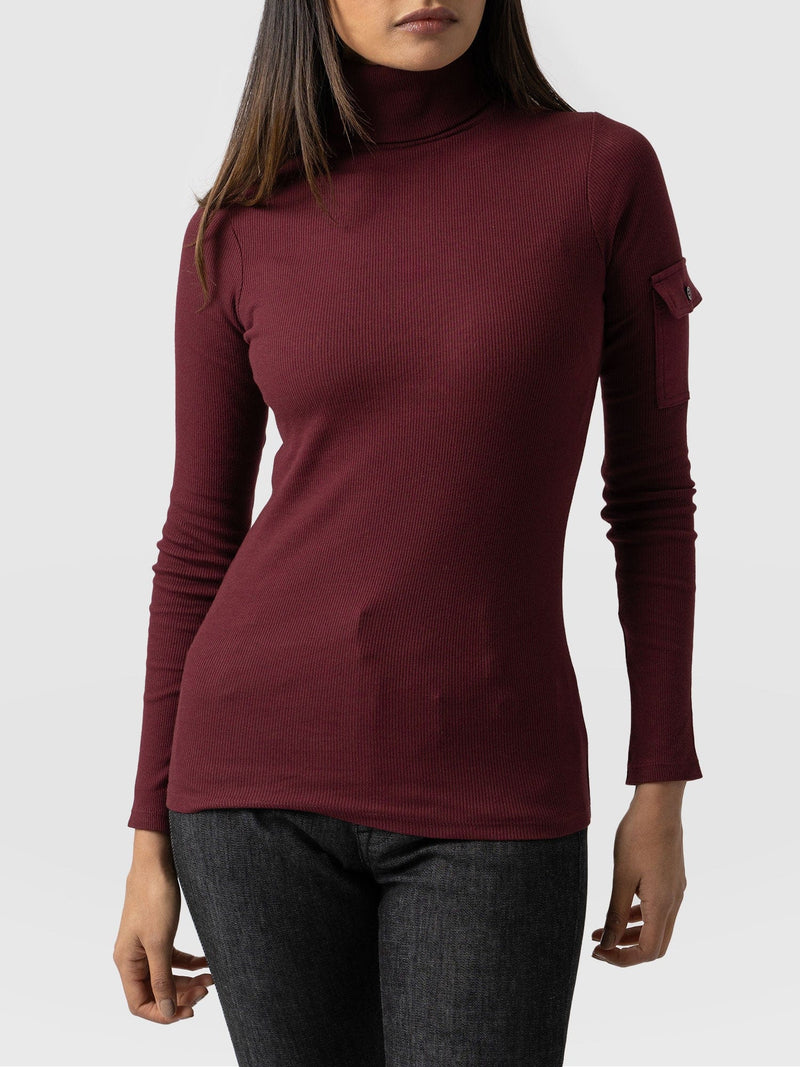 Pocket Roll Neck Burgundy - Women's Jumpers | Saint + Sofia® UK