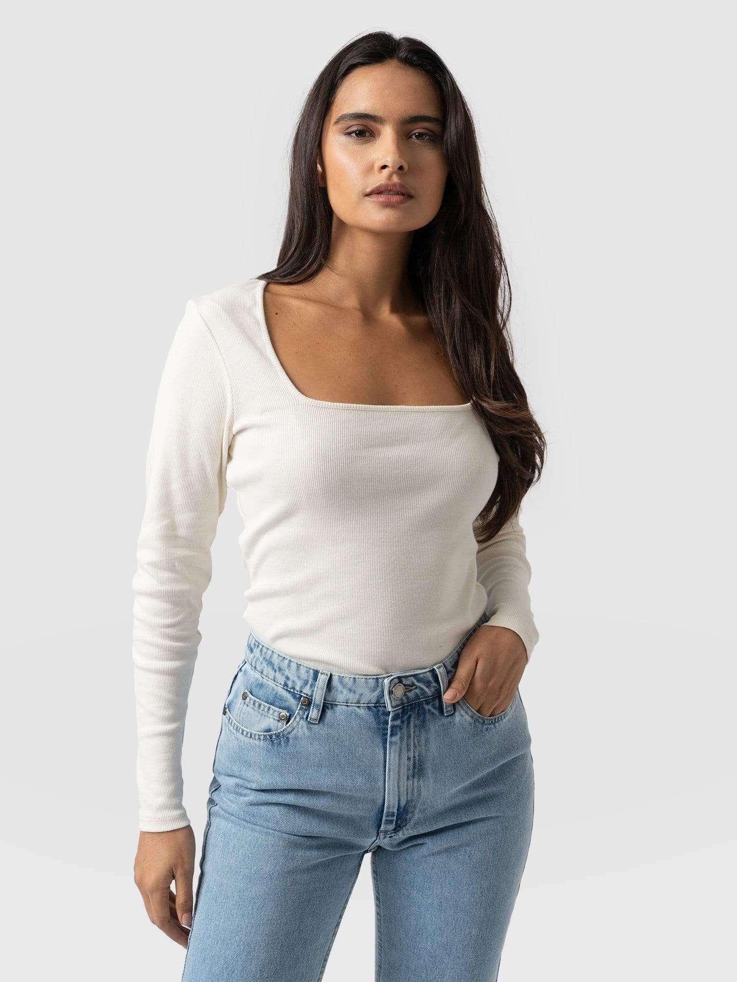 Sloane Ribbed Top Cream - Women's Tops | Saint + Sofia® UK