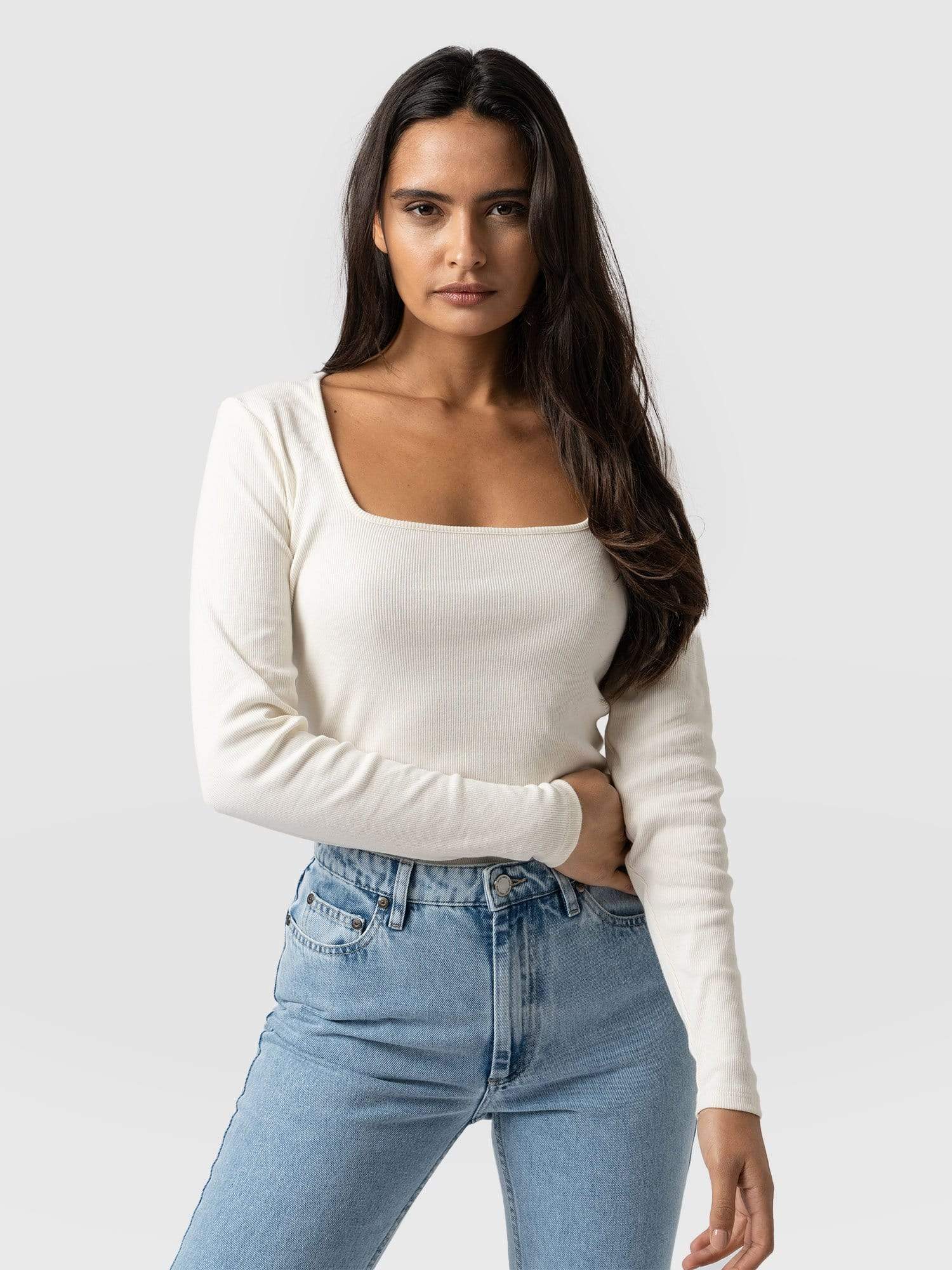 Sloane Ribbed Top Cream - Women's Tops | Saint + Sofia® UK