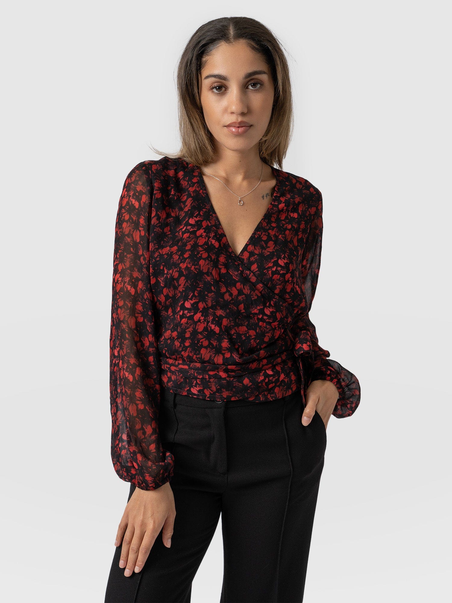 Brook Wrap Blouse - Red Amaryllis