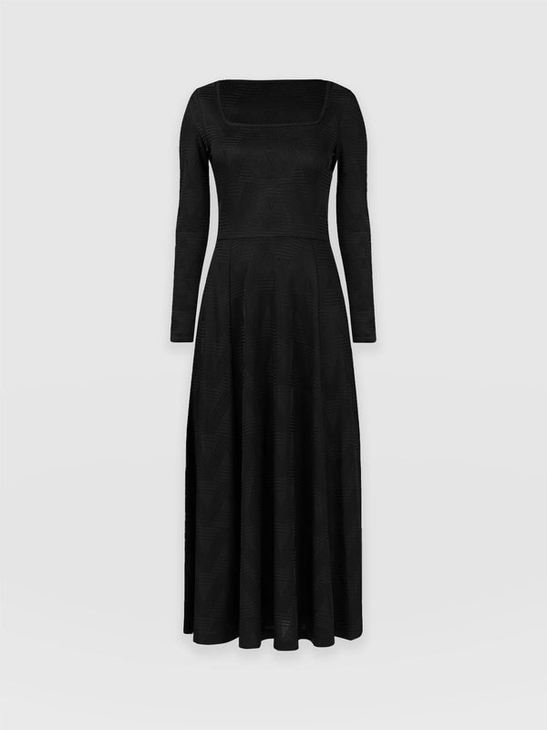 Darcey Flared Dress - Black Jacquard
