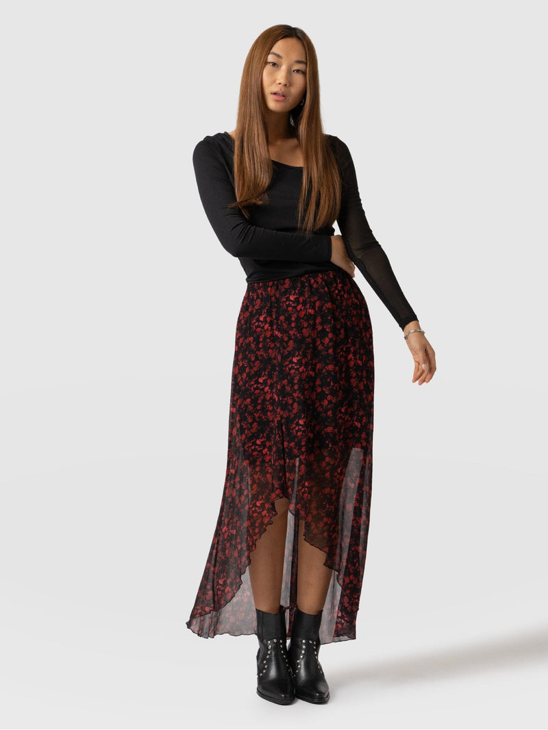 Lexie High Low Skirt - Red Amaryllis