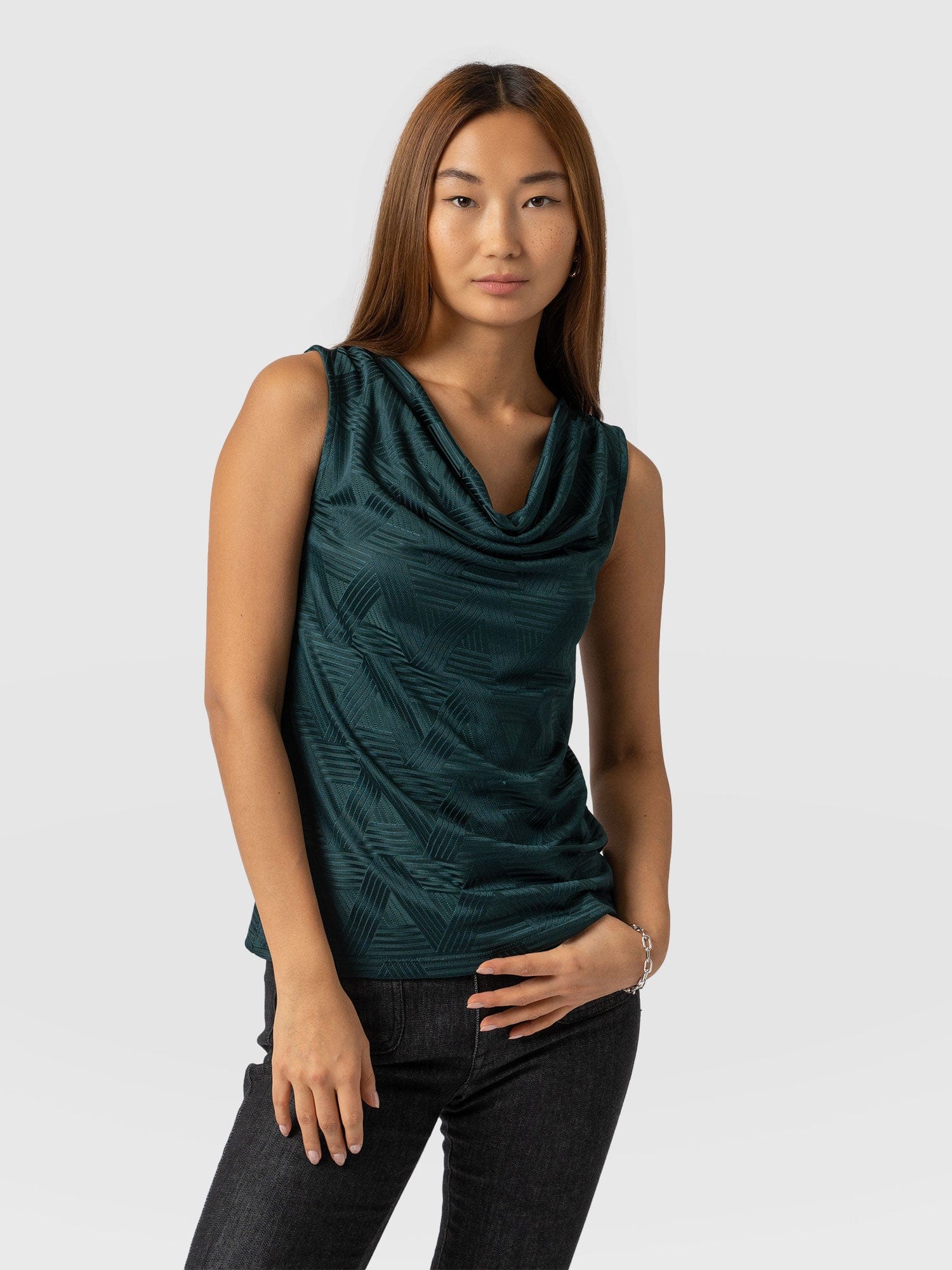 Alanna Cowl Cami - Teal Jacquard