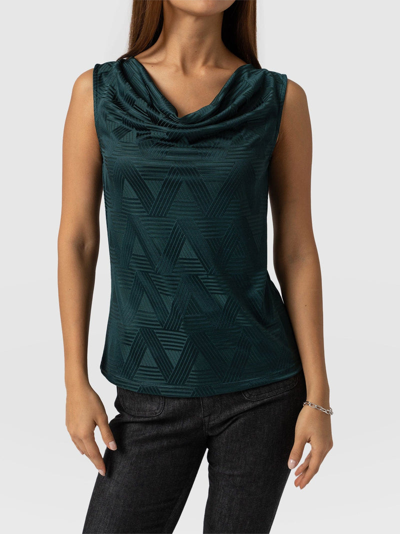 Alanna Cowl Cami - Teal Jacquard