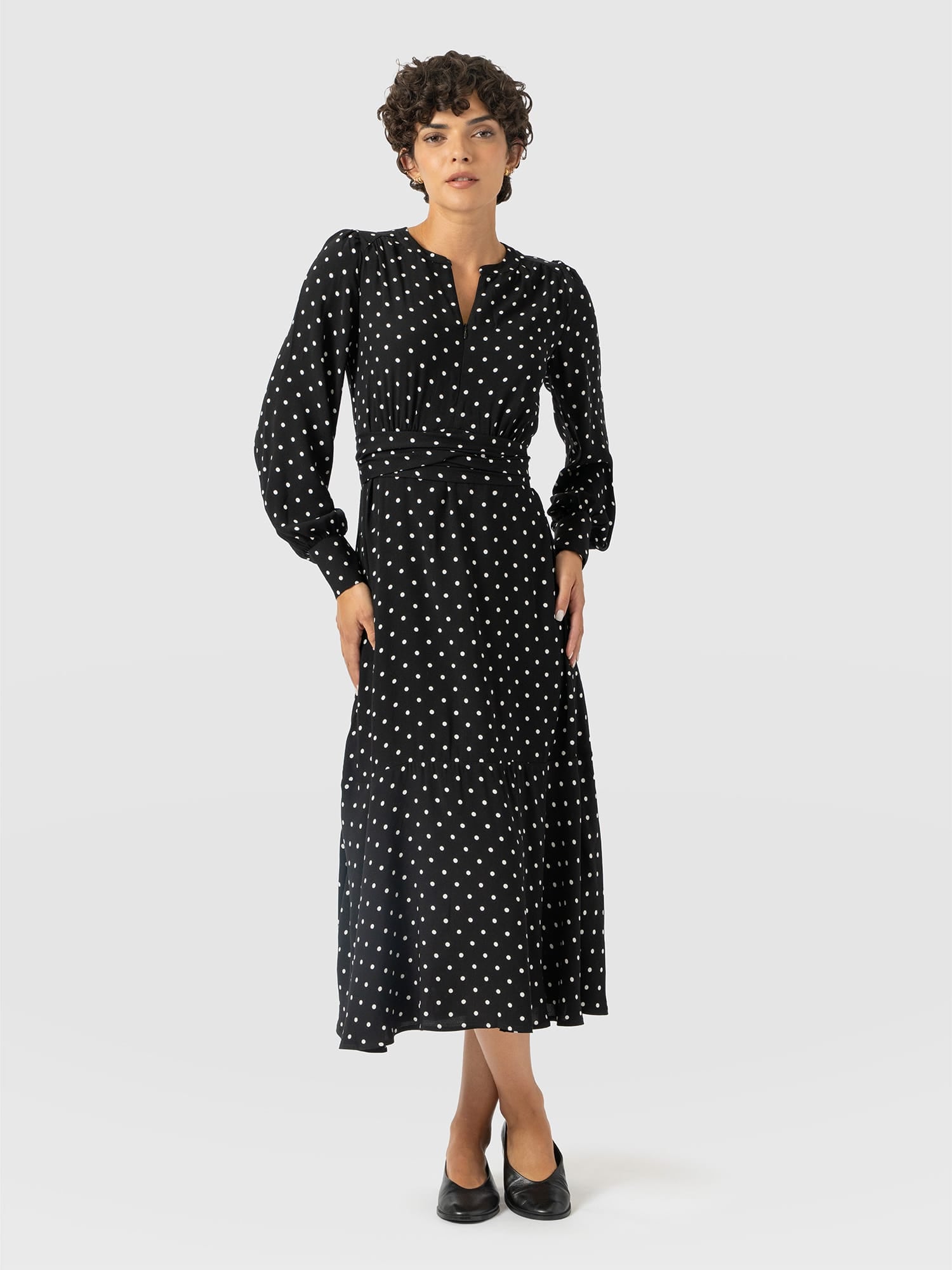 Adaline Zip Up Dress - Black Polka Dot