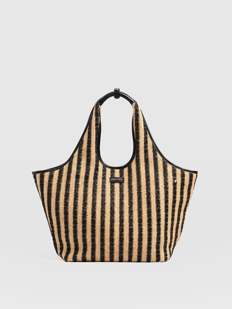 Large Stella Shoulder Tote Bag - Black Raffia