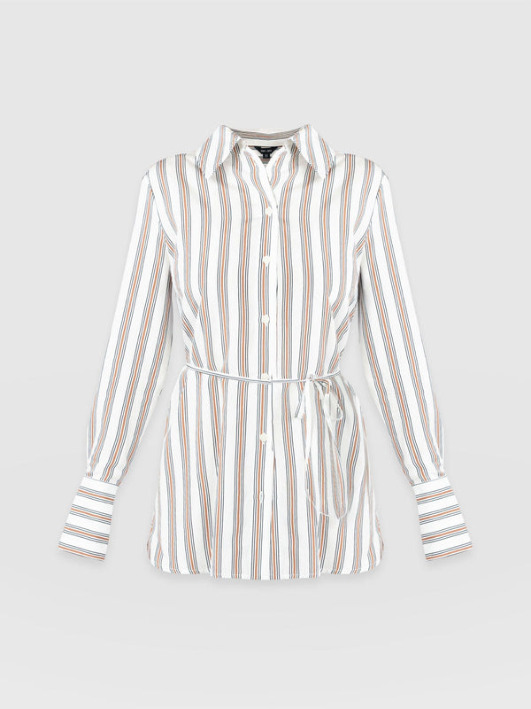 Reagan Tie Shirt - Beige Stripe