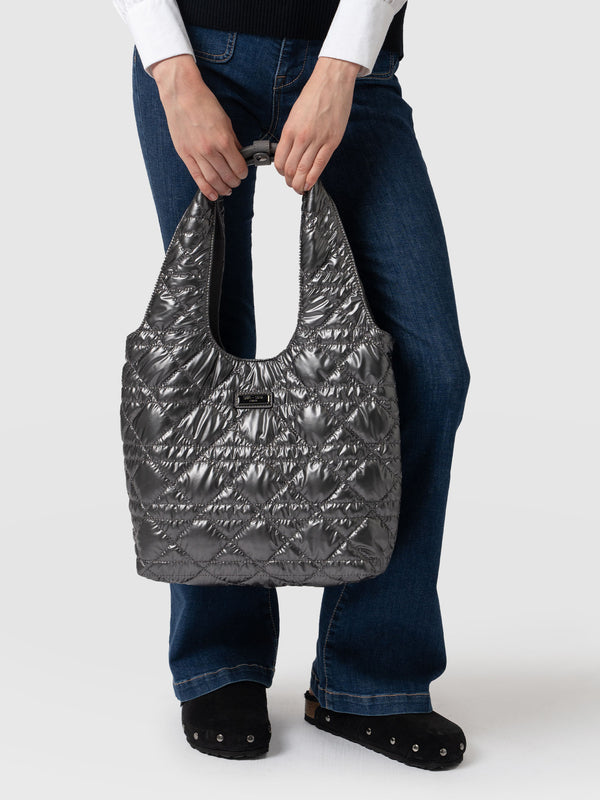 Quilted Stella Shoulder Tote Bag - Gunmetal