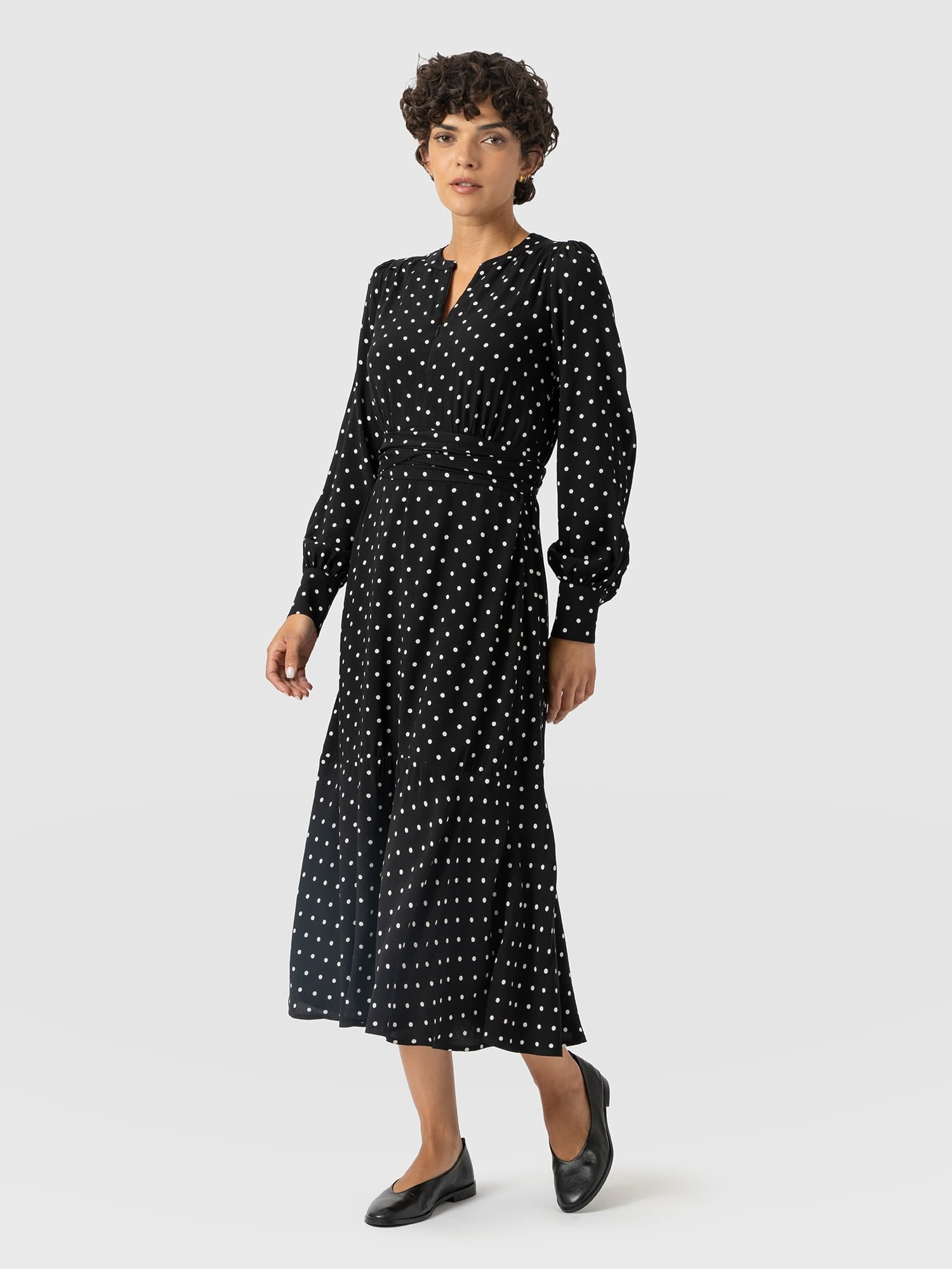 Adaline Zip Up Dress - Black Polka Dot