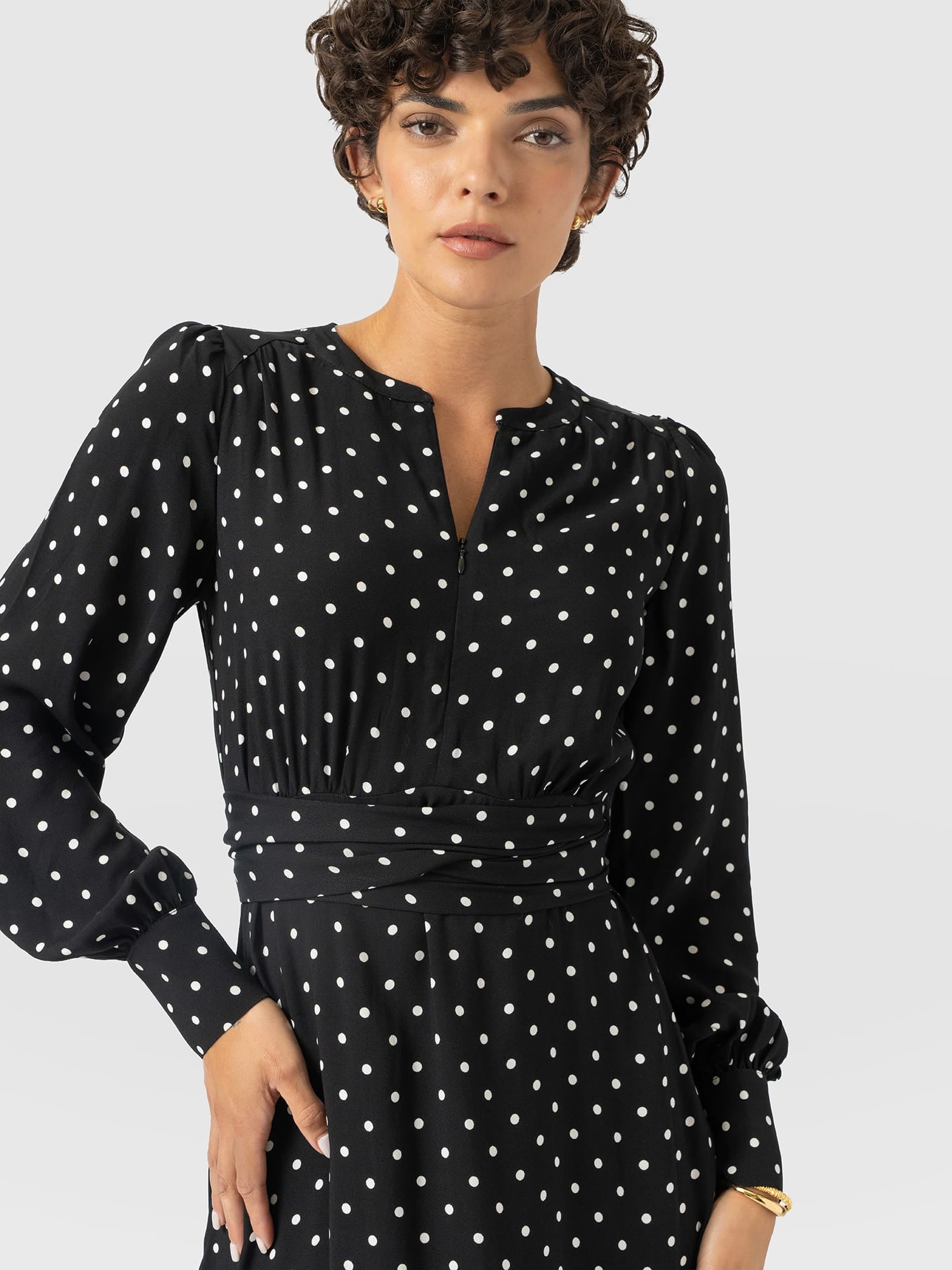 Adaline Zip Up Dress - Black Polka Dot