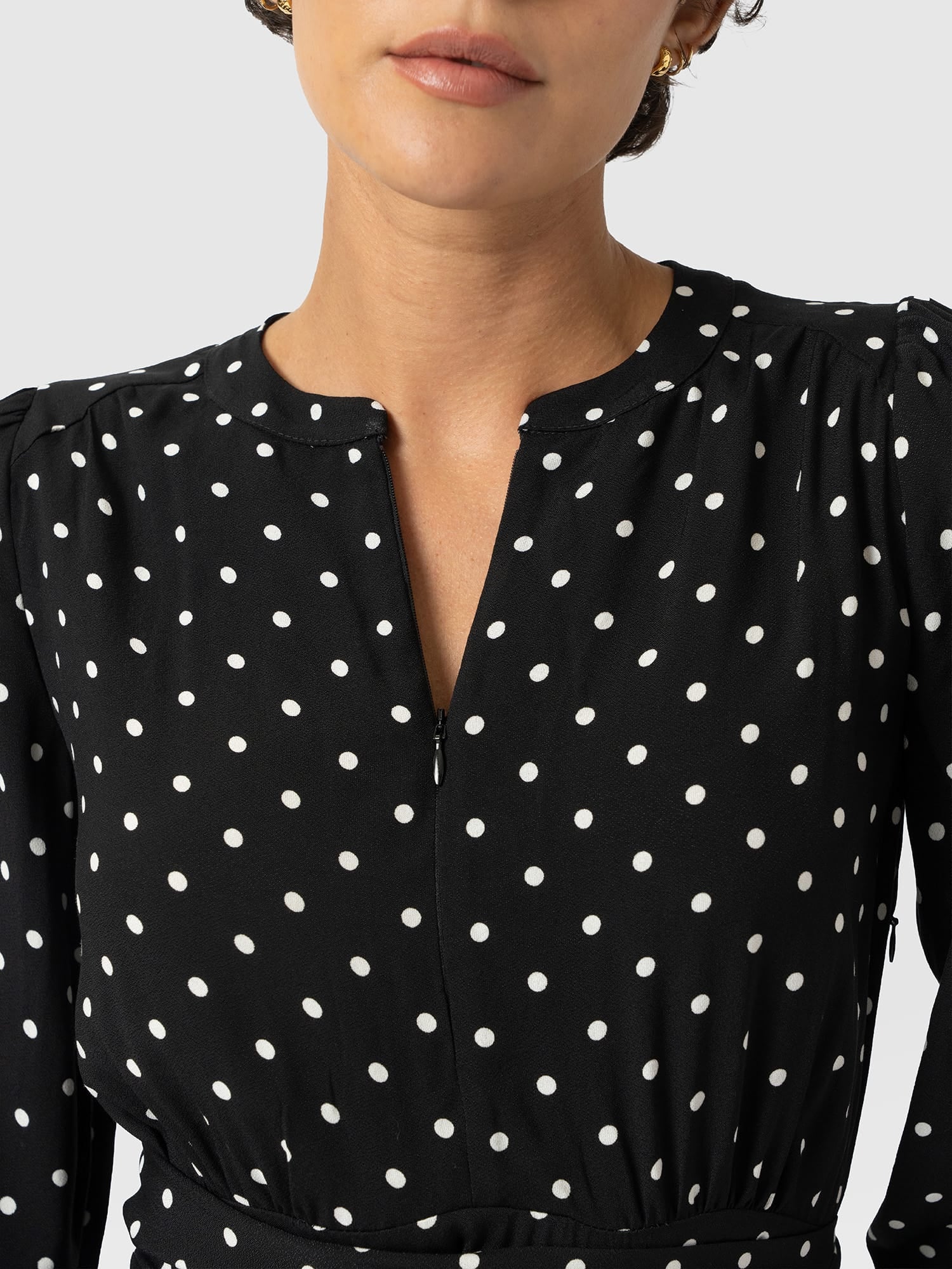 Adaline Zip Up Dress - Black Polka Dot