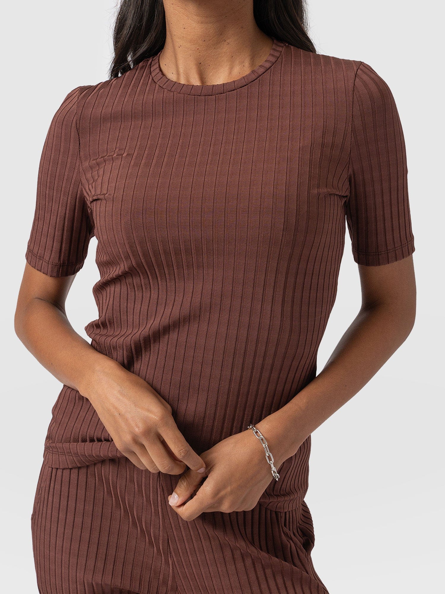 Adaline Tee Maroon Rib - Women's T-Shirts | Saint and Sofia® UK