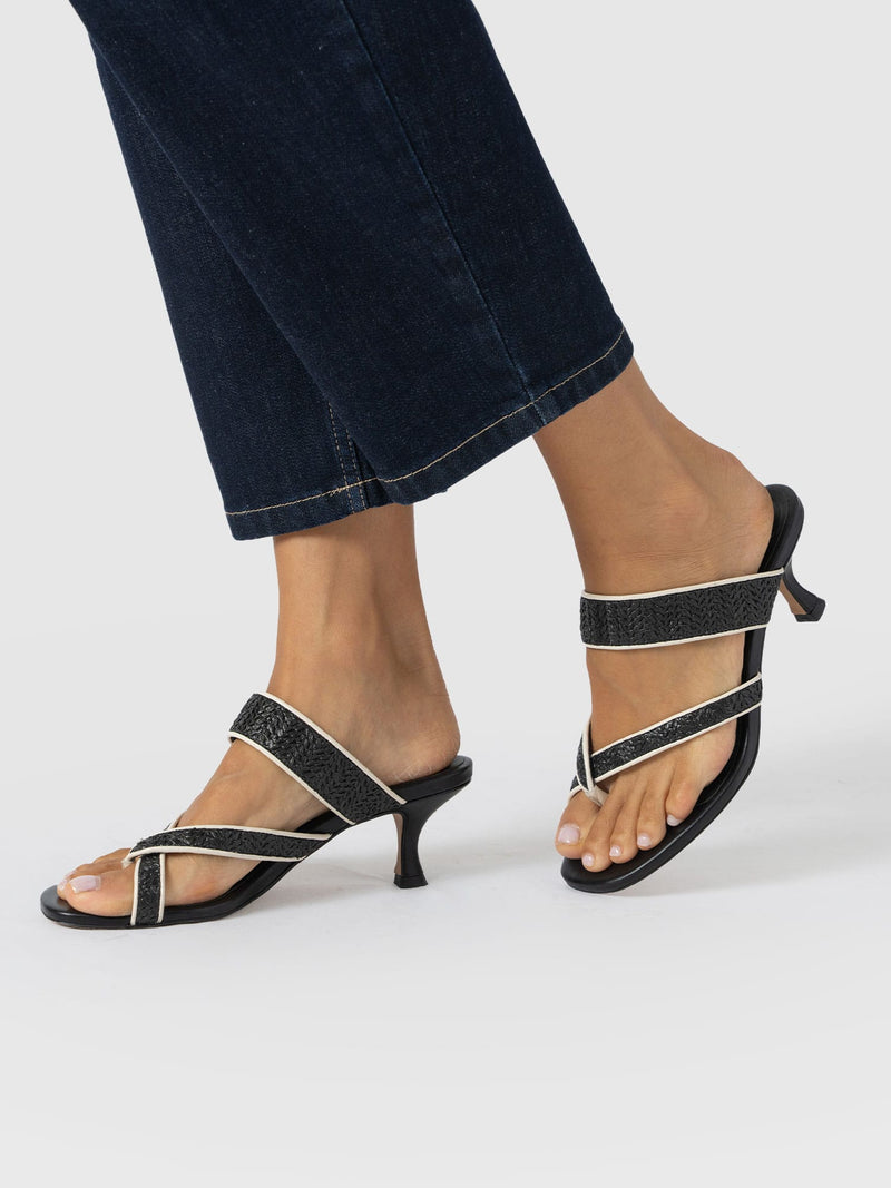 Adaline Toe Post Heels - Black Raffia