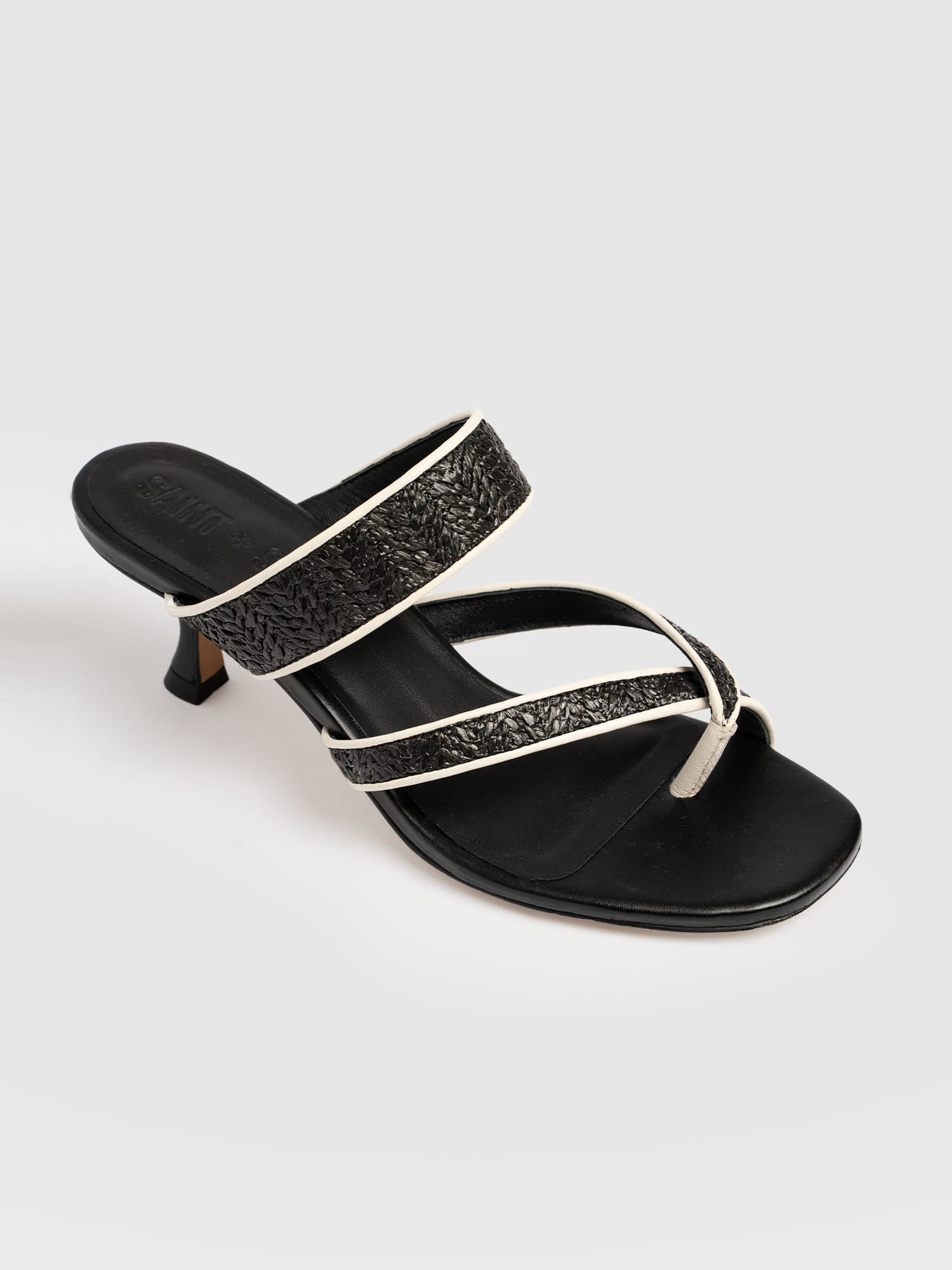 Adaline Toe Post Heels - Black Raffia