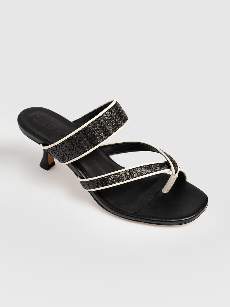 Adaline Toe Post Heels - Black Raffia