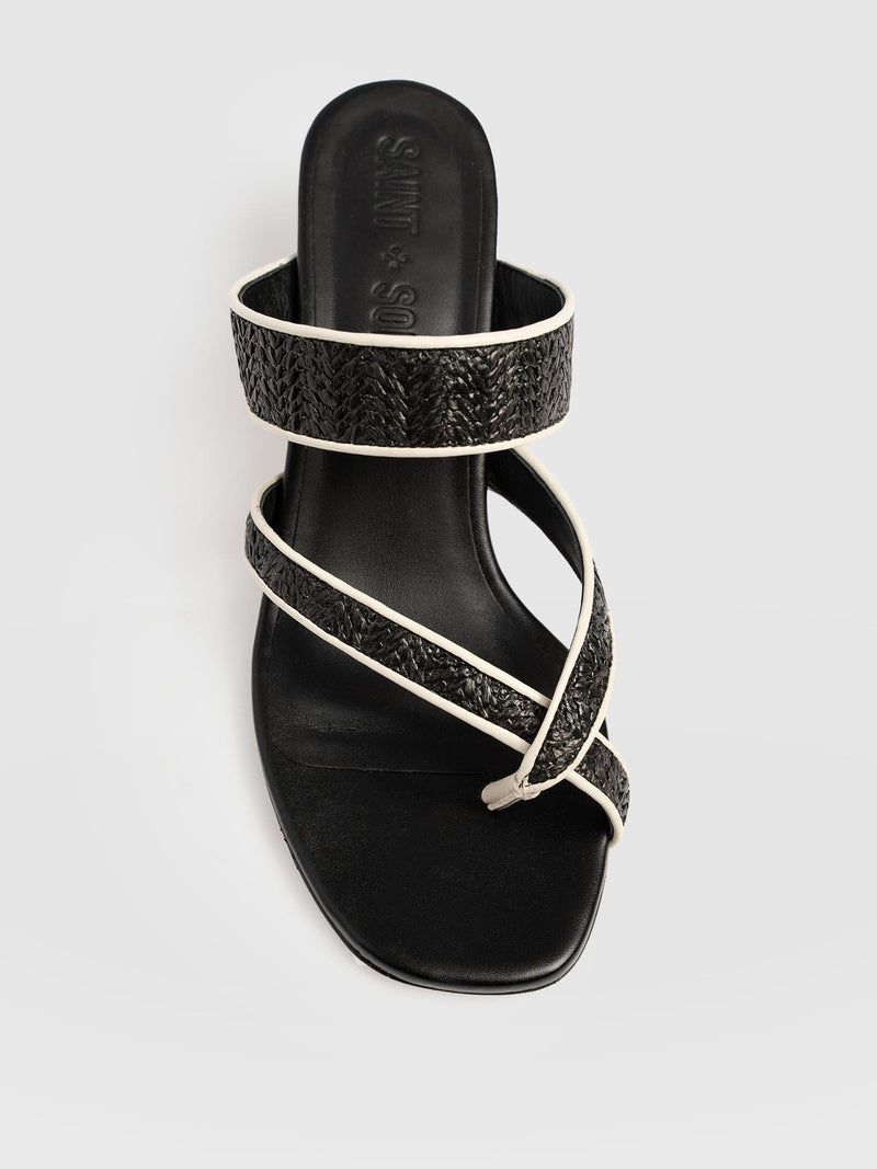Adaline Toe Post Heels - Black Raffia