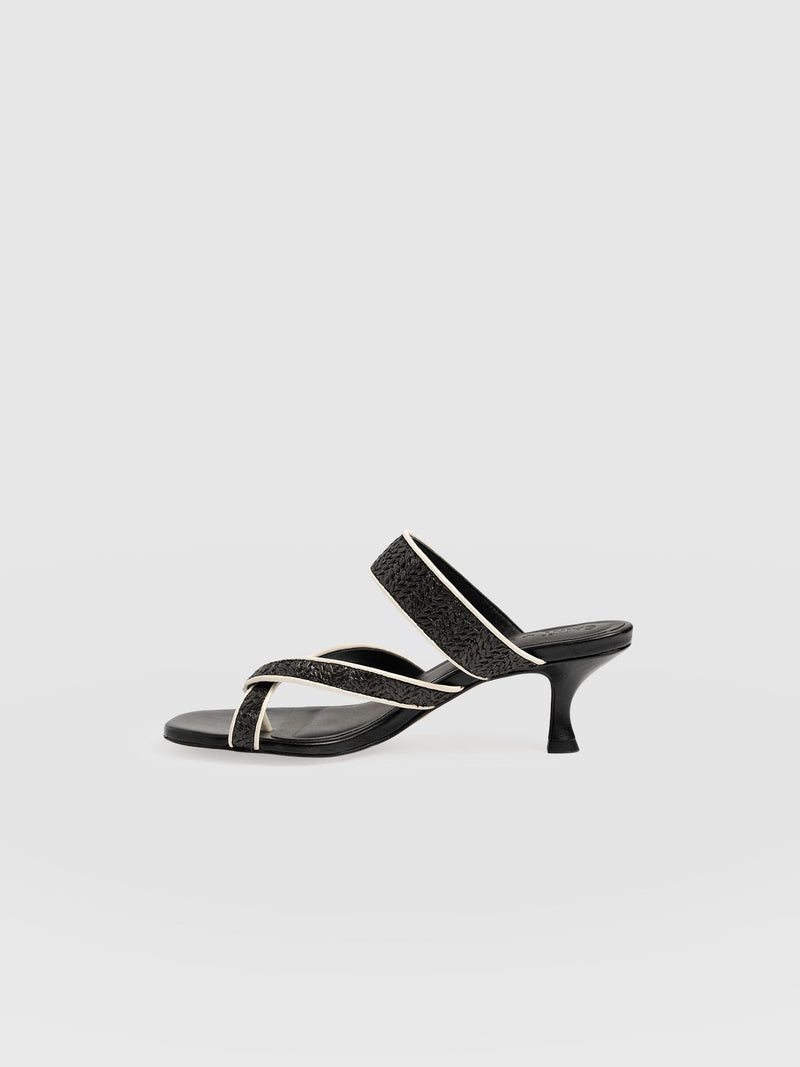Adaline Toe Post Heels - Black Raffia