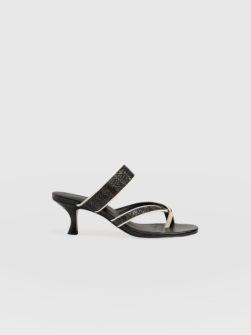 Adaline Toe Post Heels - Black Raffia