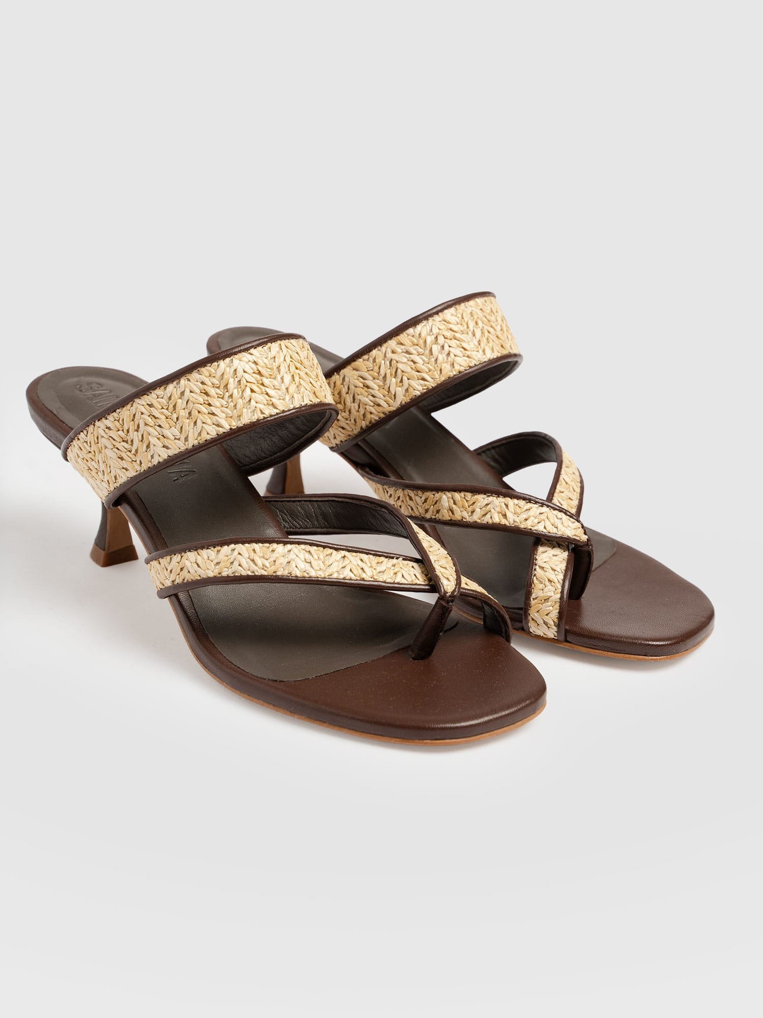 Adaline Toe Post Heels - Brown Raffia