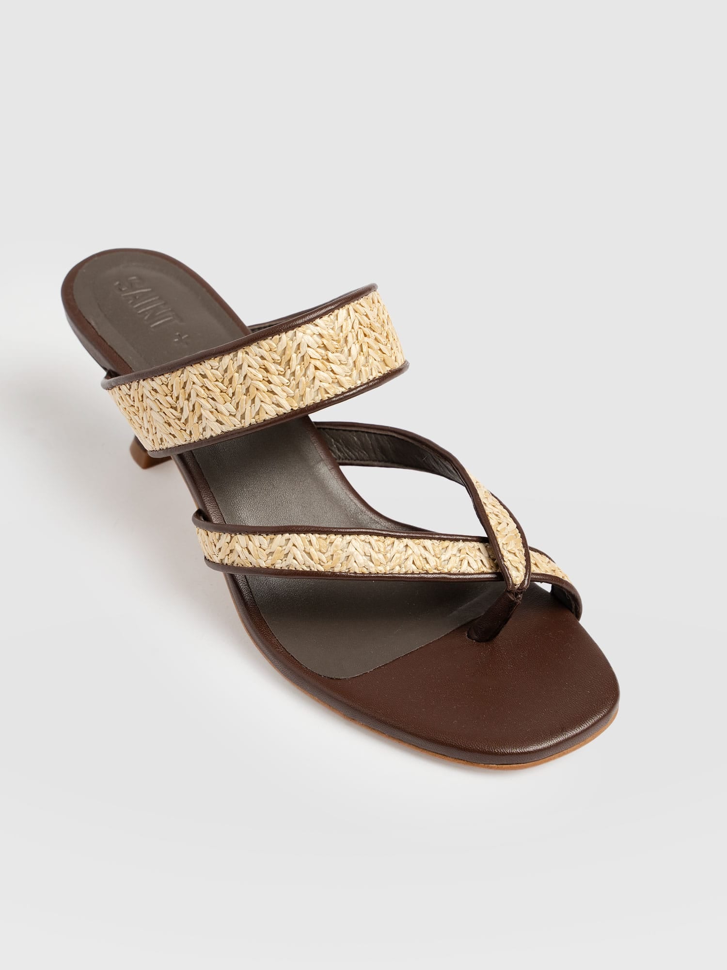Adaline Toe Post Heels - Brown Raffia