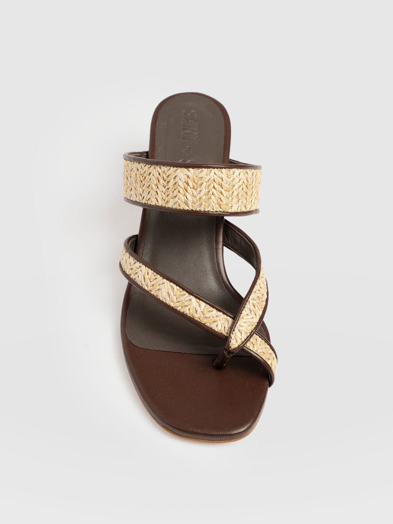 Adaline Toe Post Heels - Brown Raffia