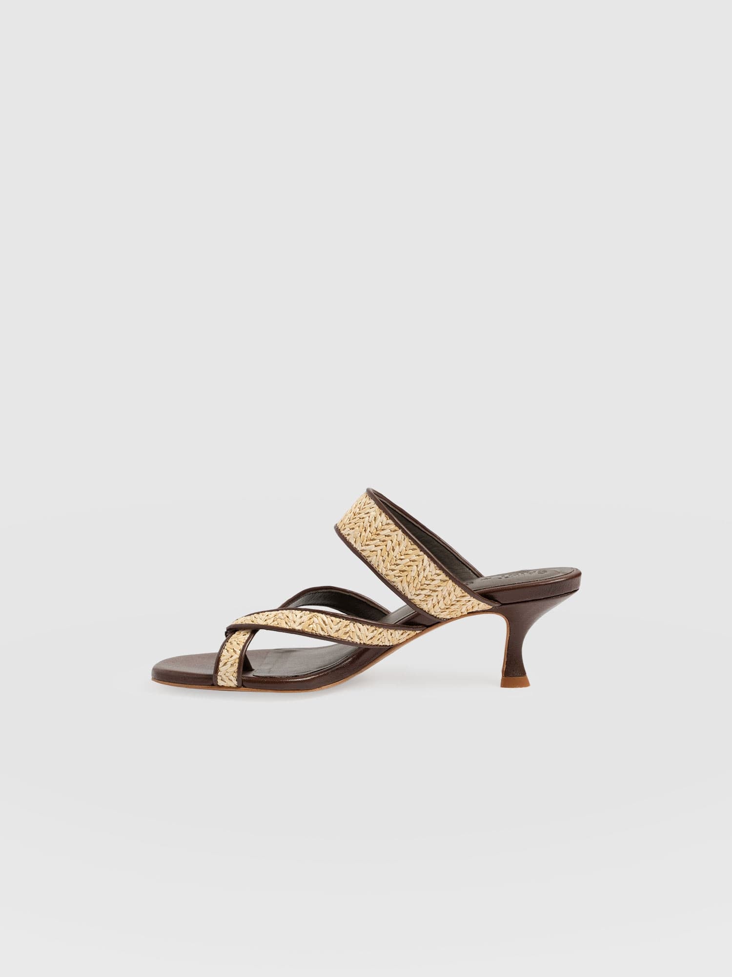 Adaline Toe Post Heels - Brown Raffia