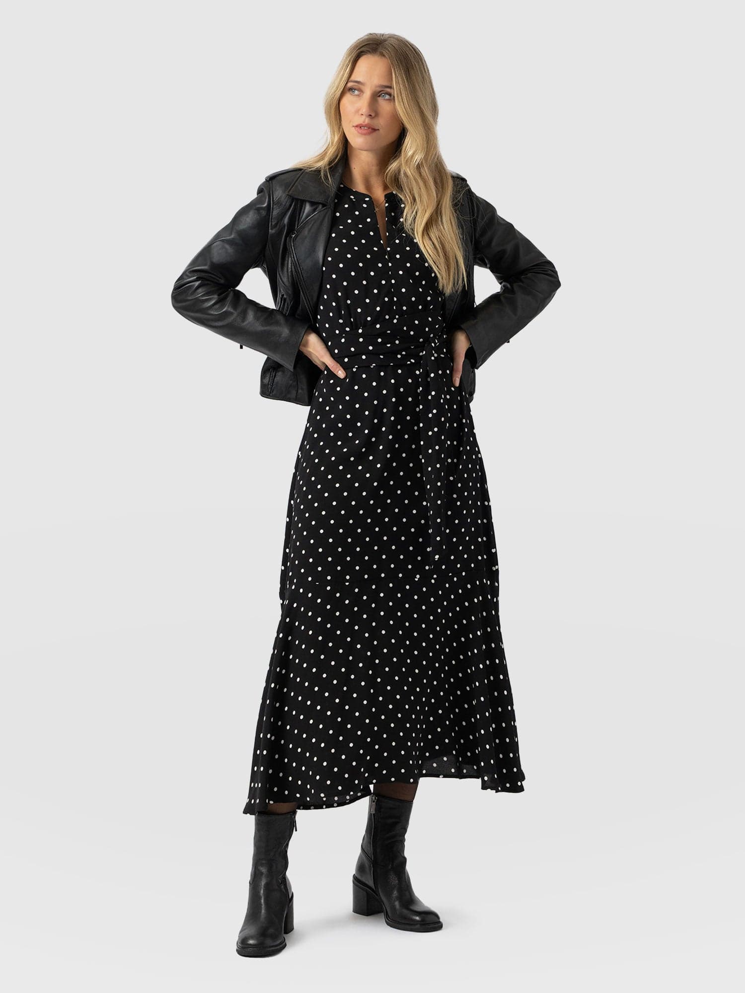 Adaline Zip Up Dress - Black Polka Dot