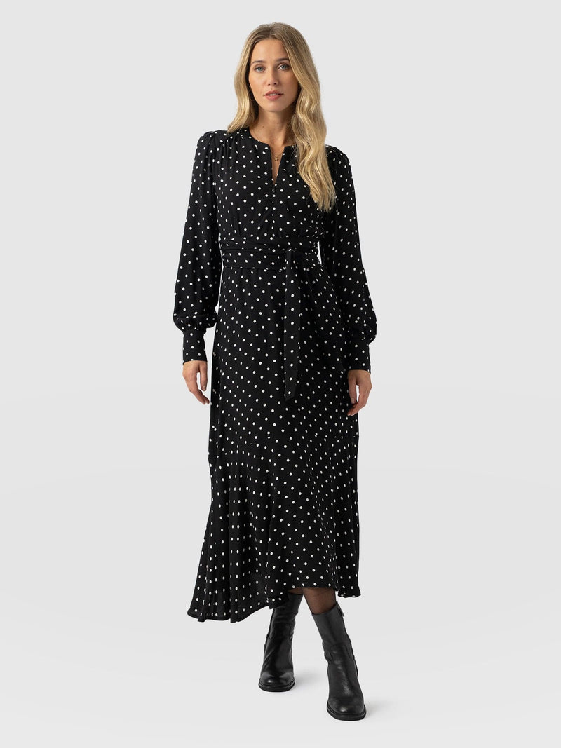 Adaline Zip Up Dress - Black Polka Dot