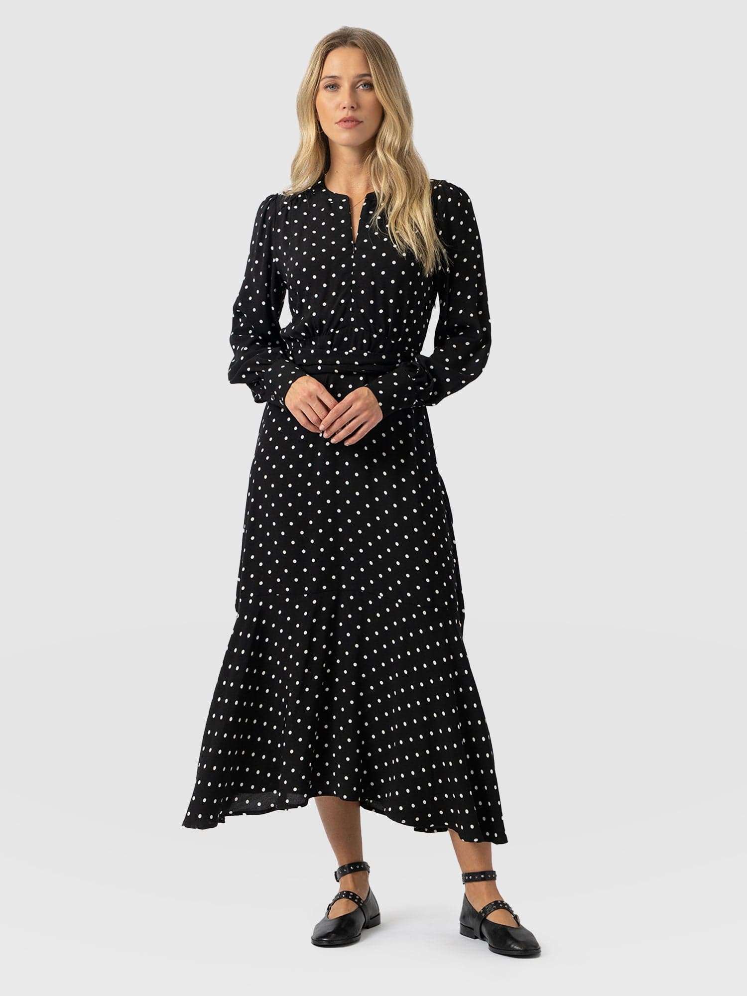Adaline Zip Up Dress - Black Polka Dot