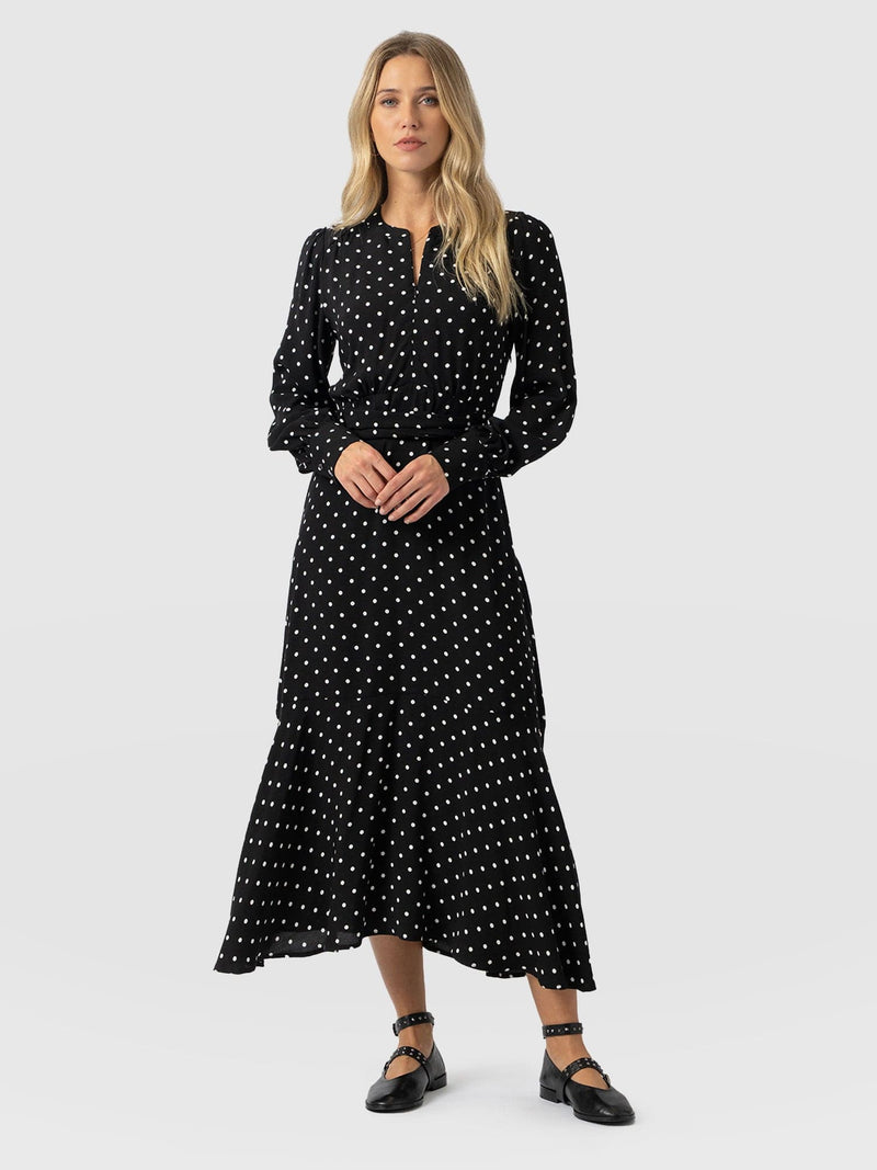 Adaline Zip Up Dress - Black Polka Dot
