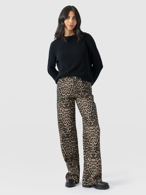 Adjustable Wide Leg Jean - Leopard