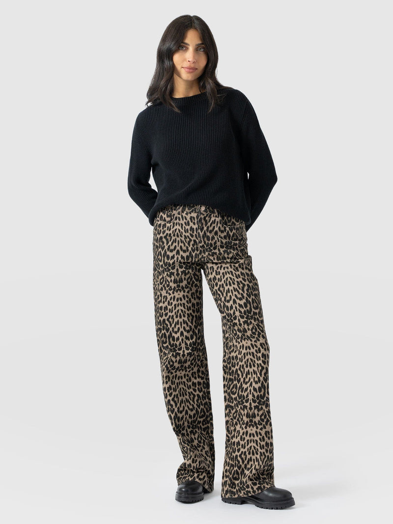Adjustable Wide Leg Jean - Leopard