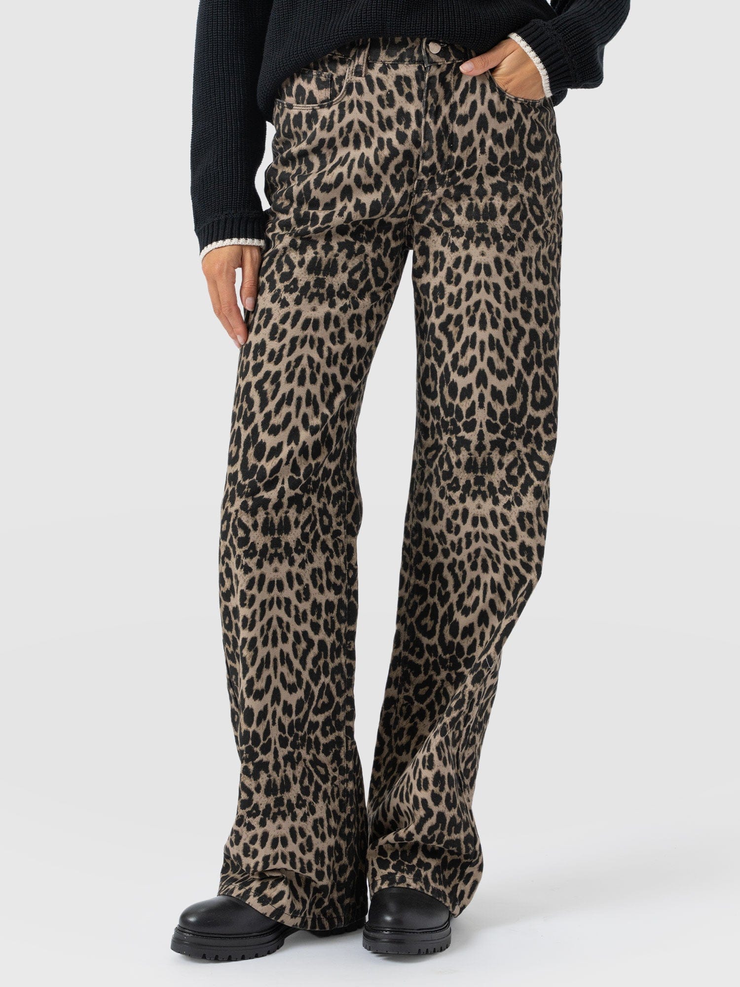 Adjustable Wide Leg Jean - Leopard