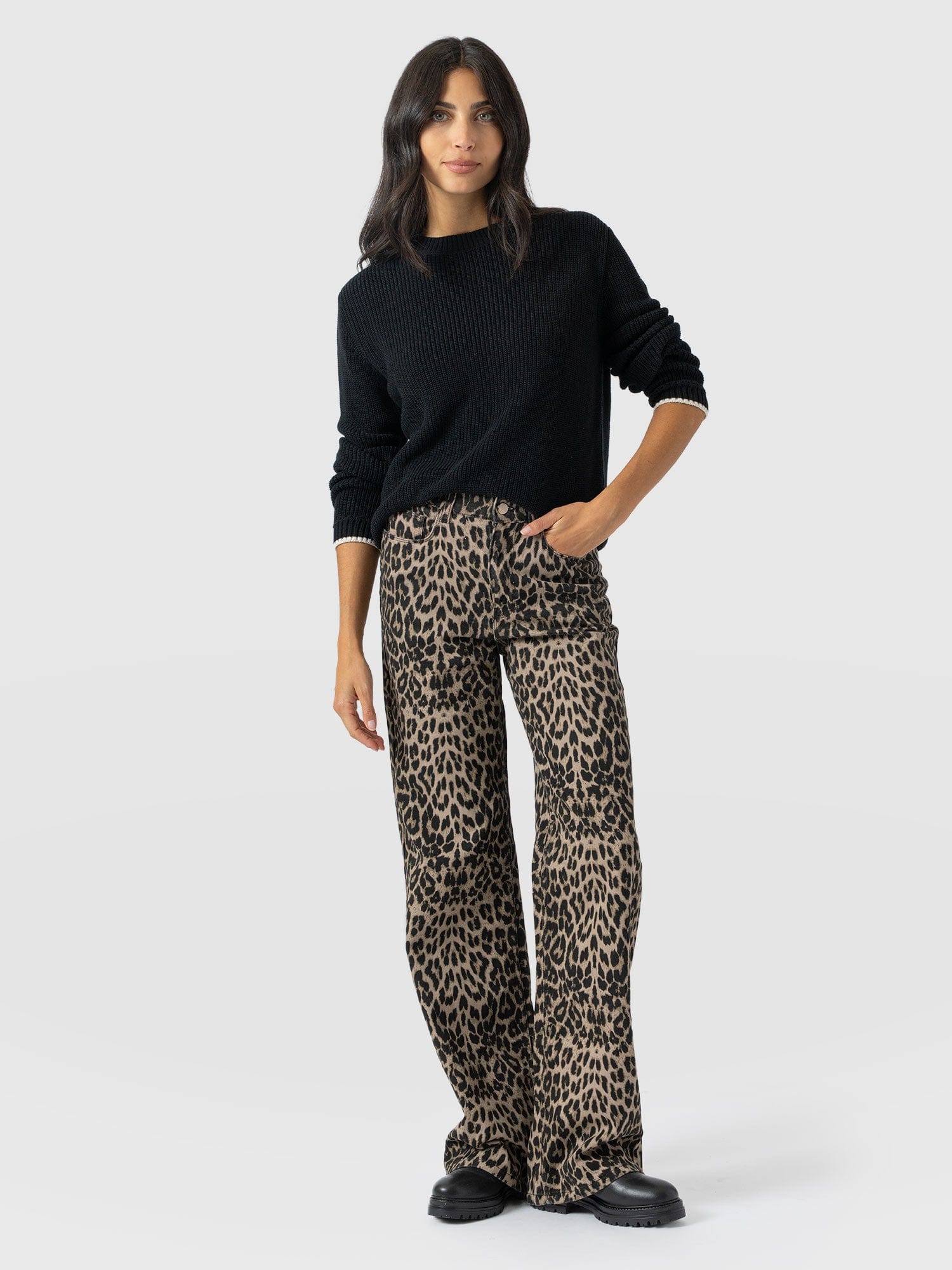 Adjustable Wide Leg Jean - Leopard