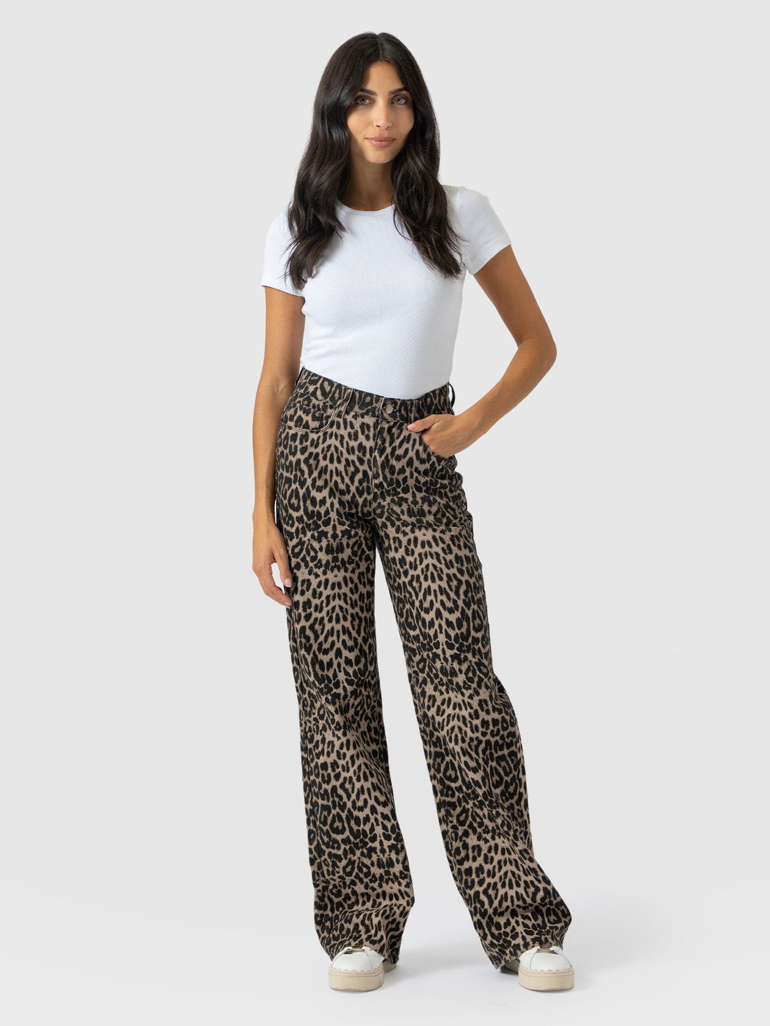 Adjustable Wide Leg Jean - Leopard