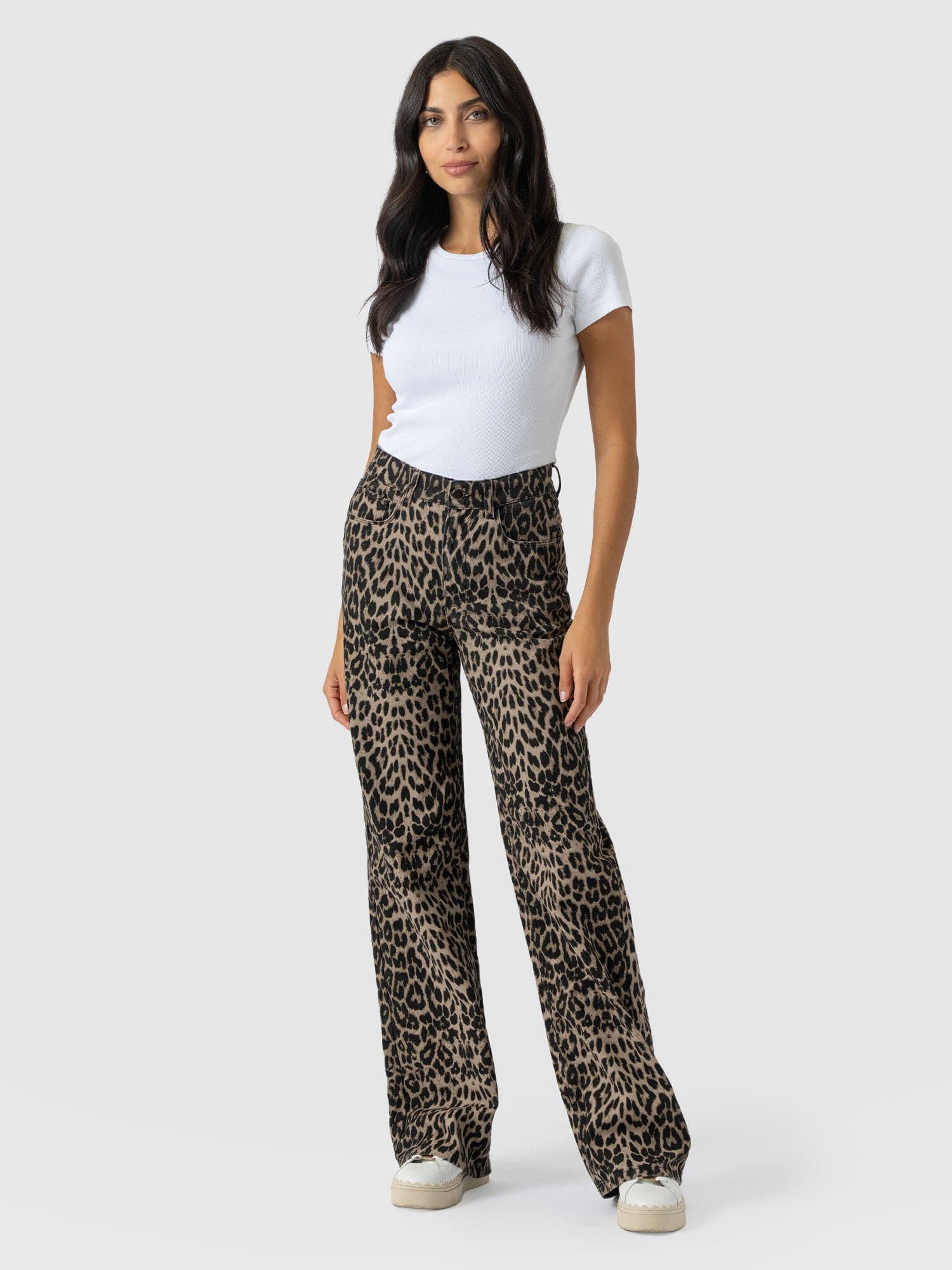Adjustable Wide Leg Jean - Leopard