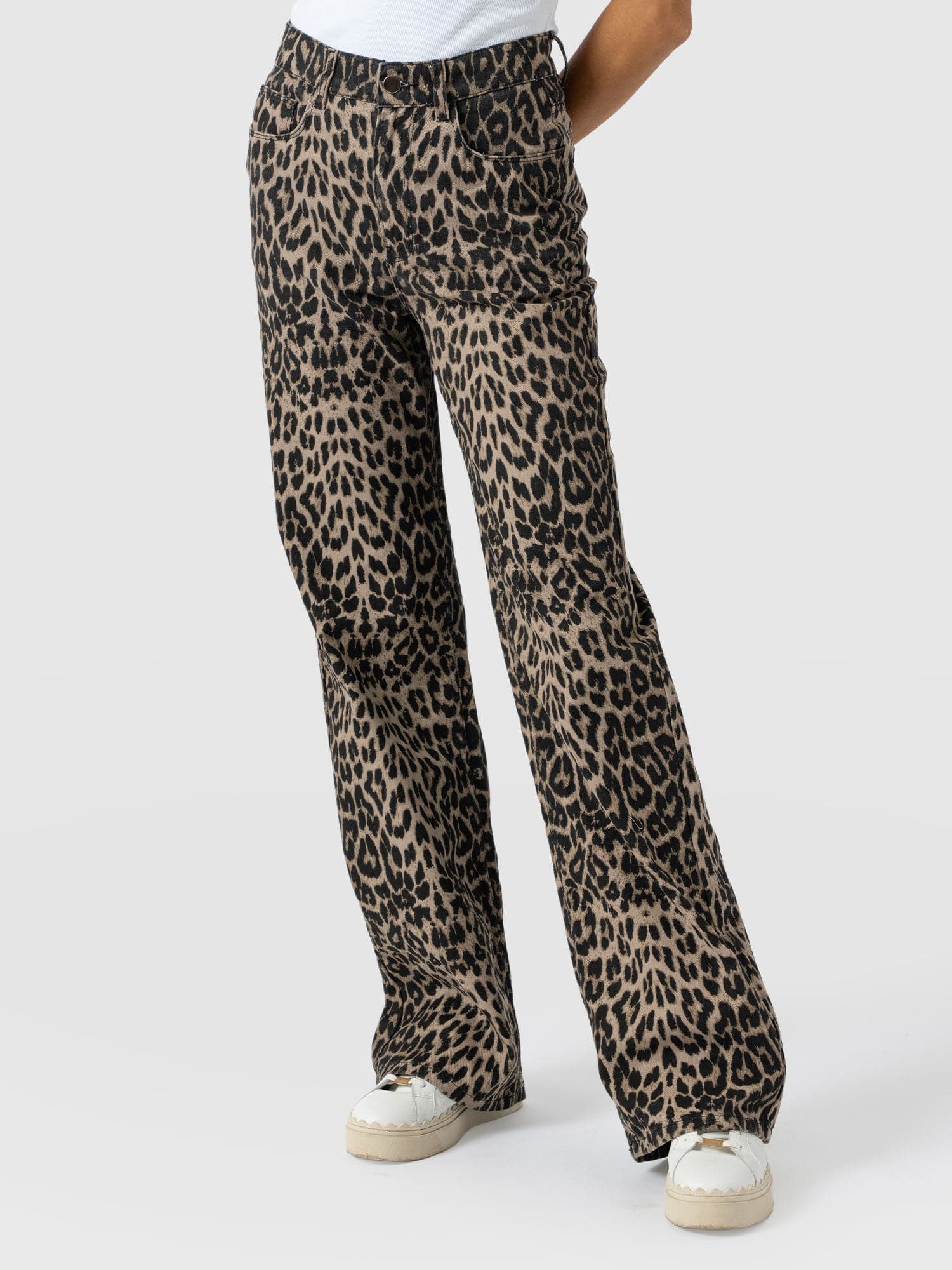 Adjustable Wide Leg Jean - Leopard