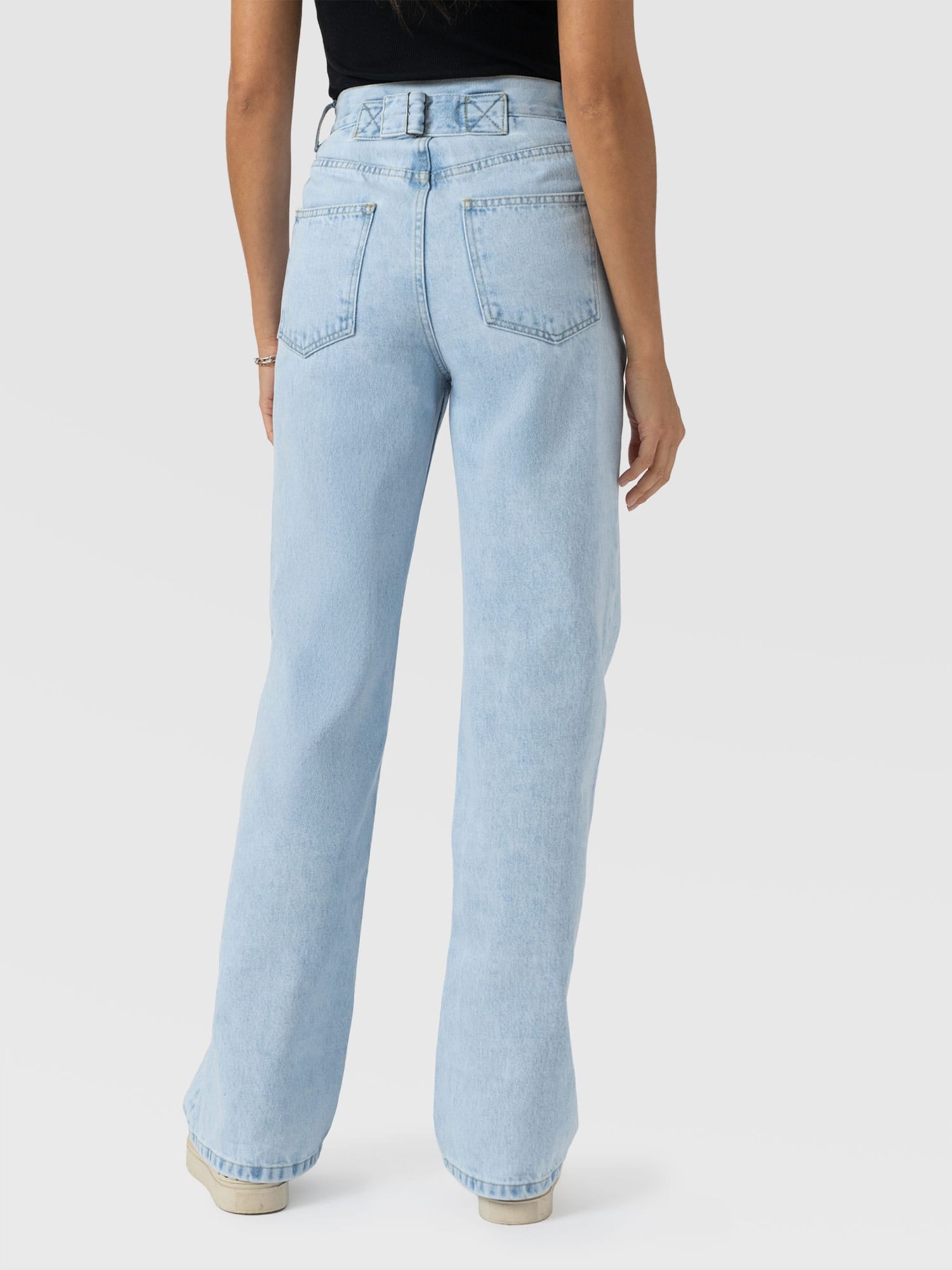 Adjustable Wide Leg Jeans - Pale Blue