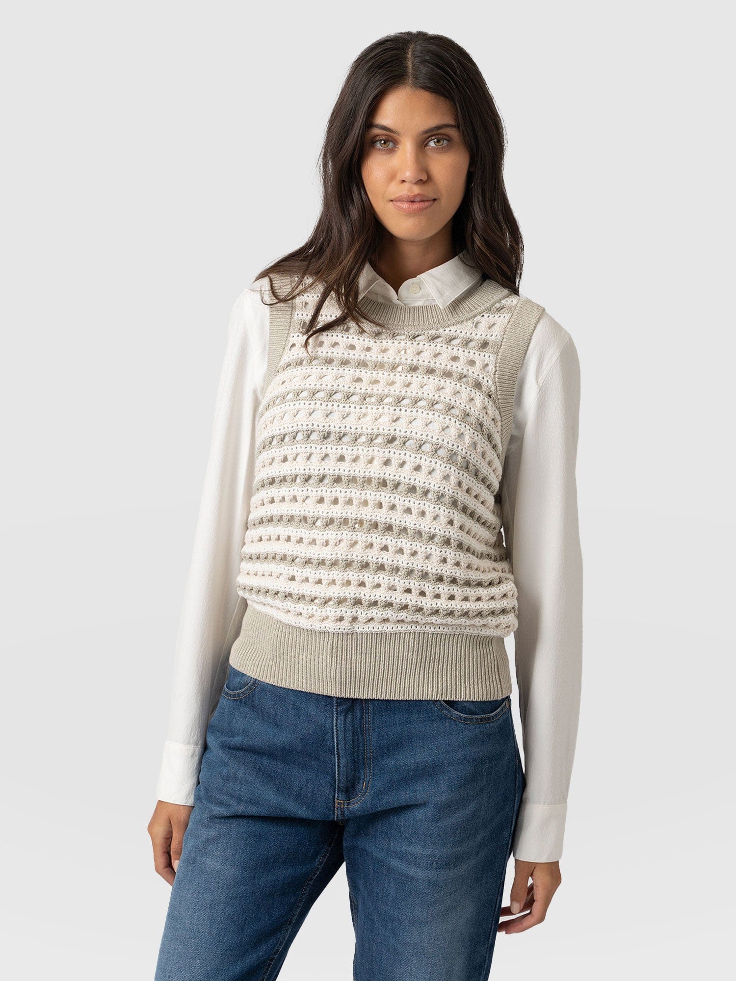 Adler Sleeveless Knit Beige - Women's Vests | Saint + Sofia® UK